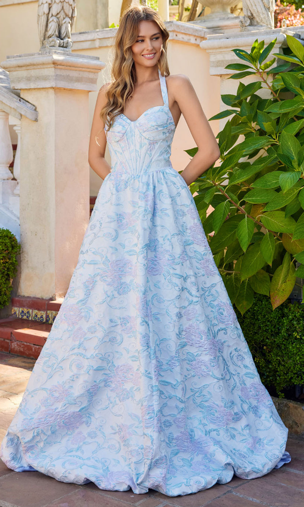 aqua a line dress Juliet Dresses JT2742A - Long Jacquard A-Line FOURTHJULYSALE Backless Body Shaper For Size:3M Tina Holly Style