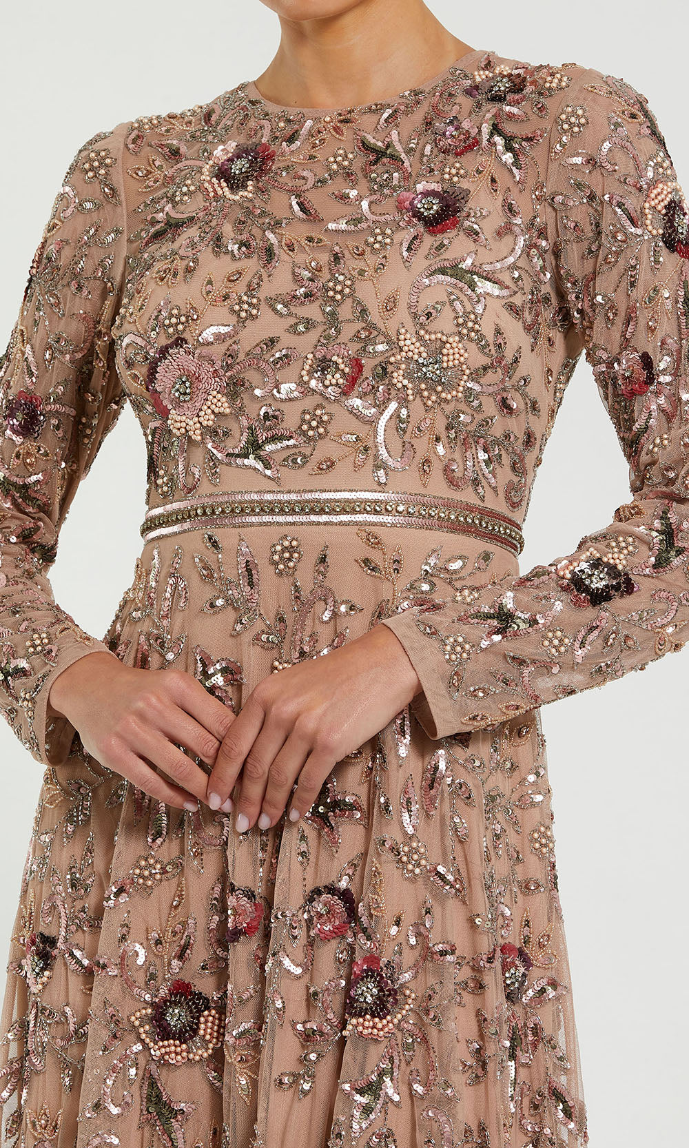 Mac Duggal 10093 - Floral Embellished Jewel Neck Gown Evening Dresses