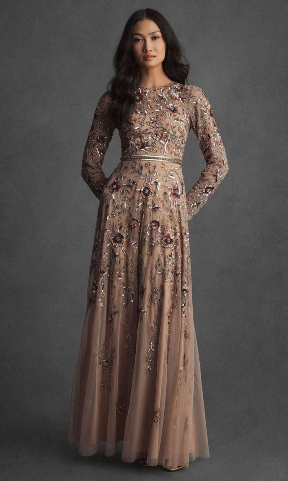 Mac Duggal 10093 - Floral Embellished Jewel Neck Gown Evening Dresses