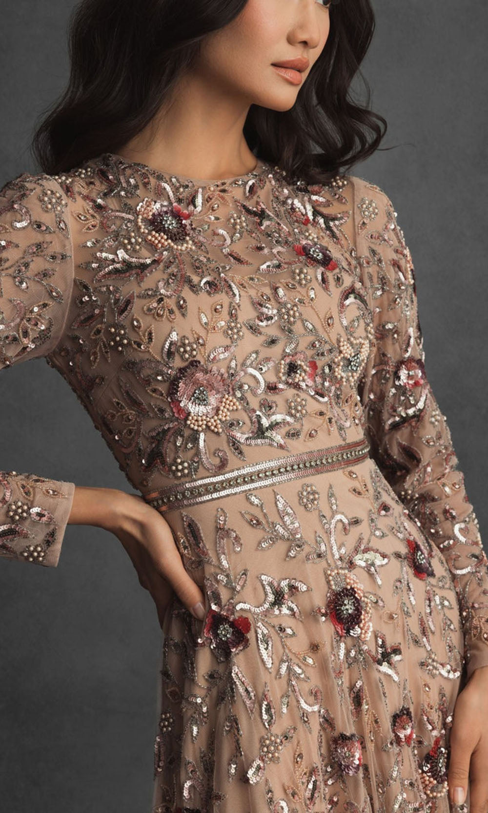 Mac Duggal 10093 - Floral Embellished Jewel Neck Gown Evening Dresses