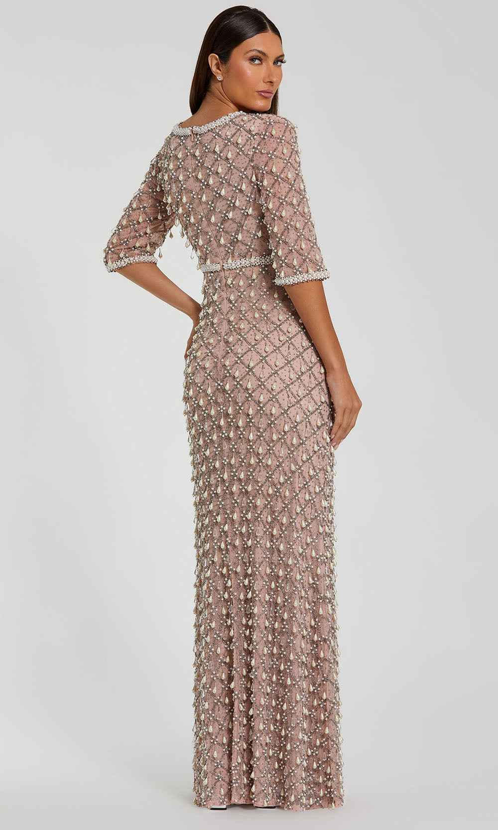 Mac Duggal 10099 - Pearl Ornate Quarter Sleeve Gown Formal Gowns