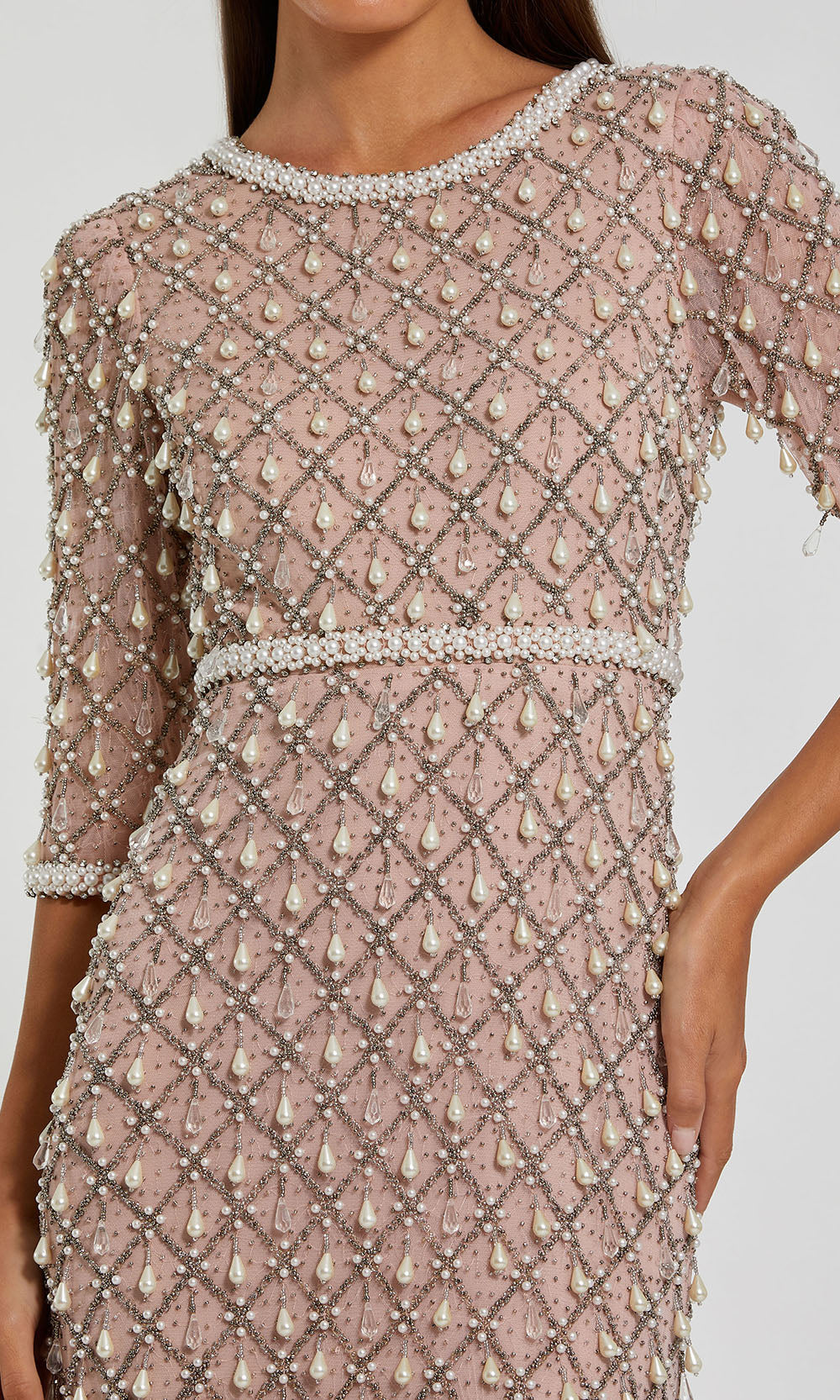 Mac Duggal 10099 - Pearl Ornate Quarter Sleeve Gown Formal Gowns