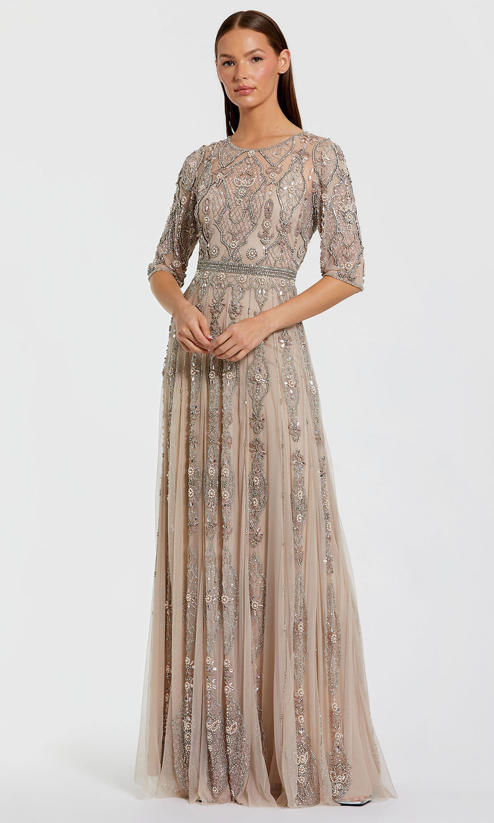 Mac Duggal 10115 - Jewel Neck Geometric Beaded Gown Mother of the Bride Dresses