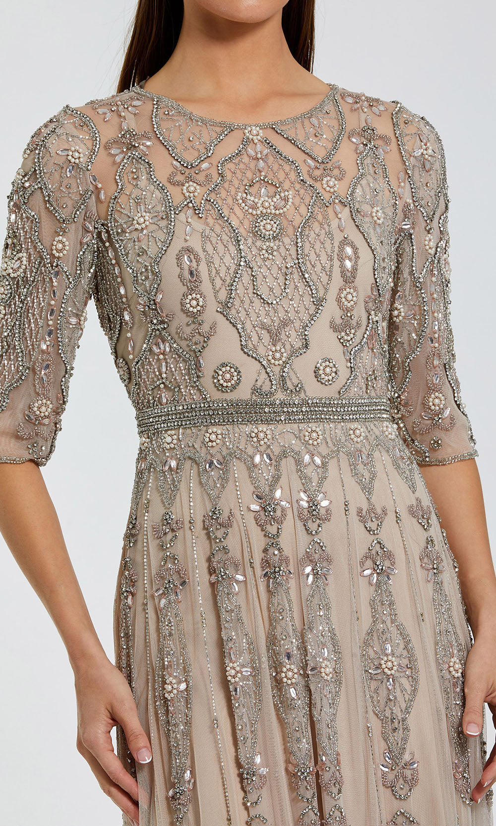 Mac Duggal 10115 - Jewel Neck Geometric Beaded Gown Mother of the Bride Dresses