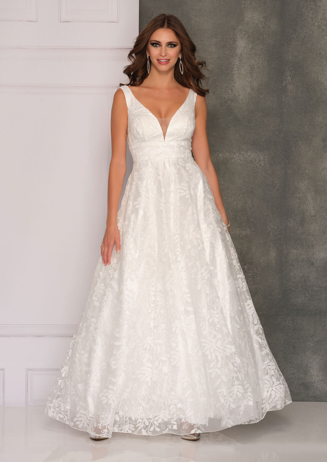 Dave & Johnny Bridal 10591W - V-Neck Lace Detail Bridal Gown