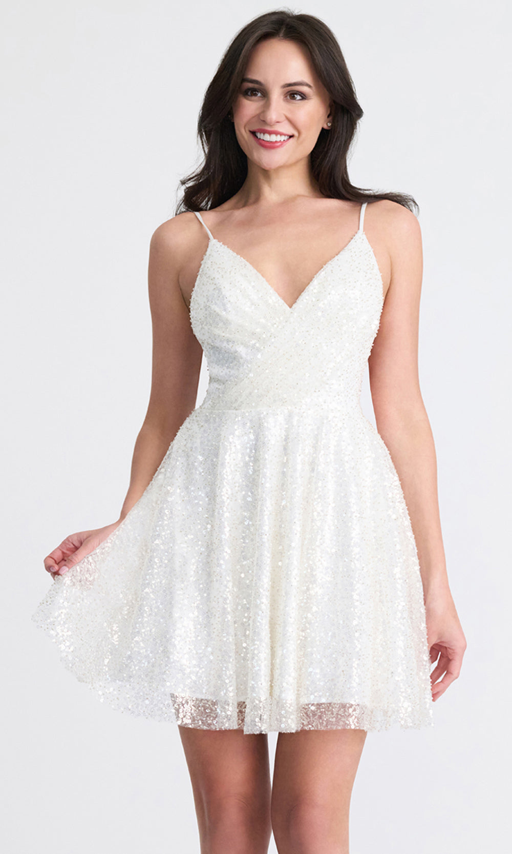 open back a-line mini dress in ivory Shirred Midi Dress