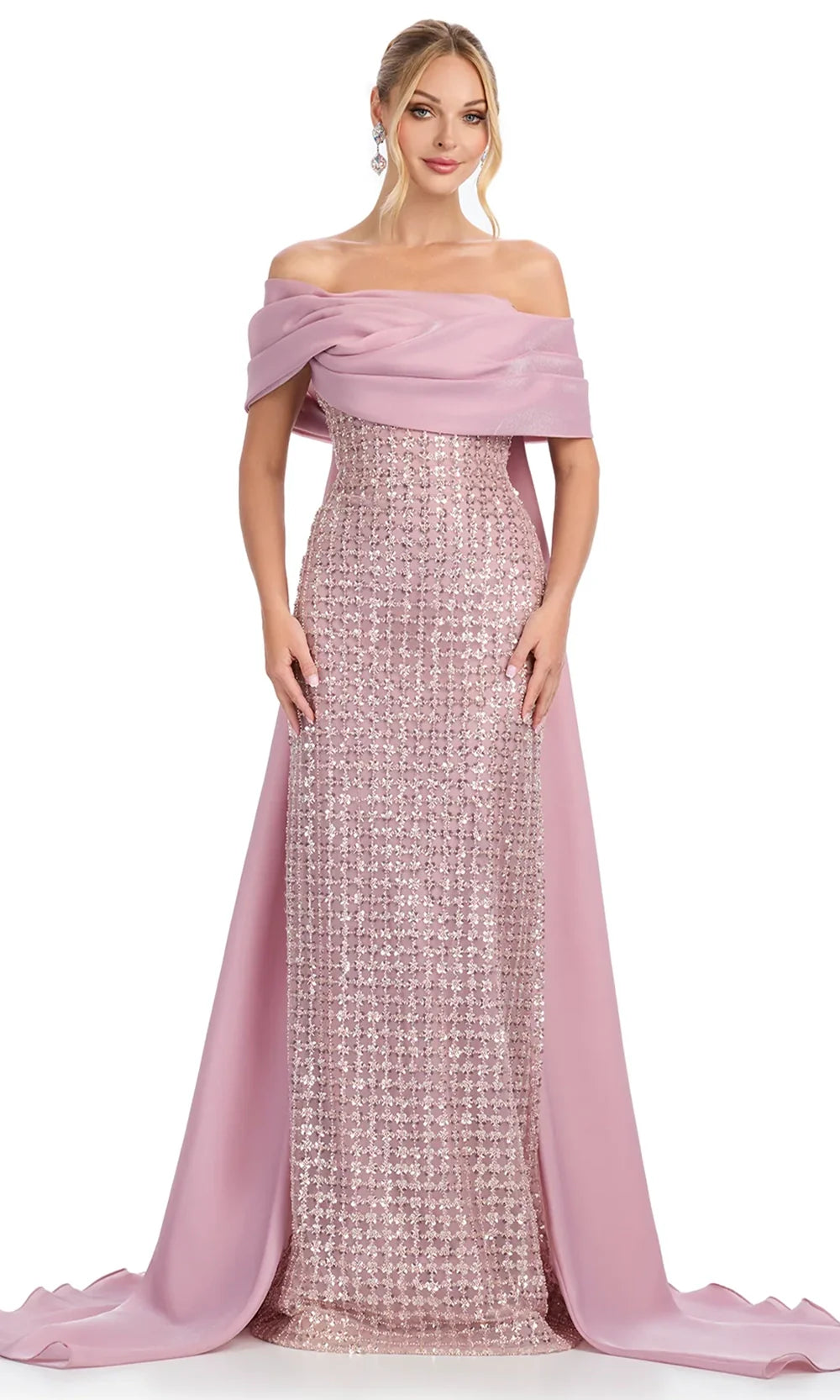 Ashley Lauren 12020 - Beaded Bodice Sheath Gown with Cape Ball Gowns