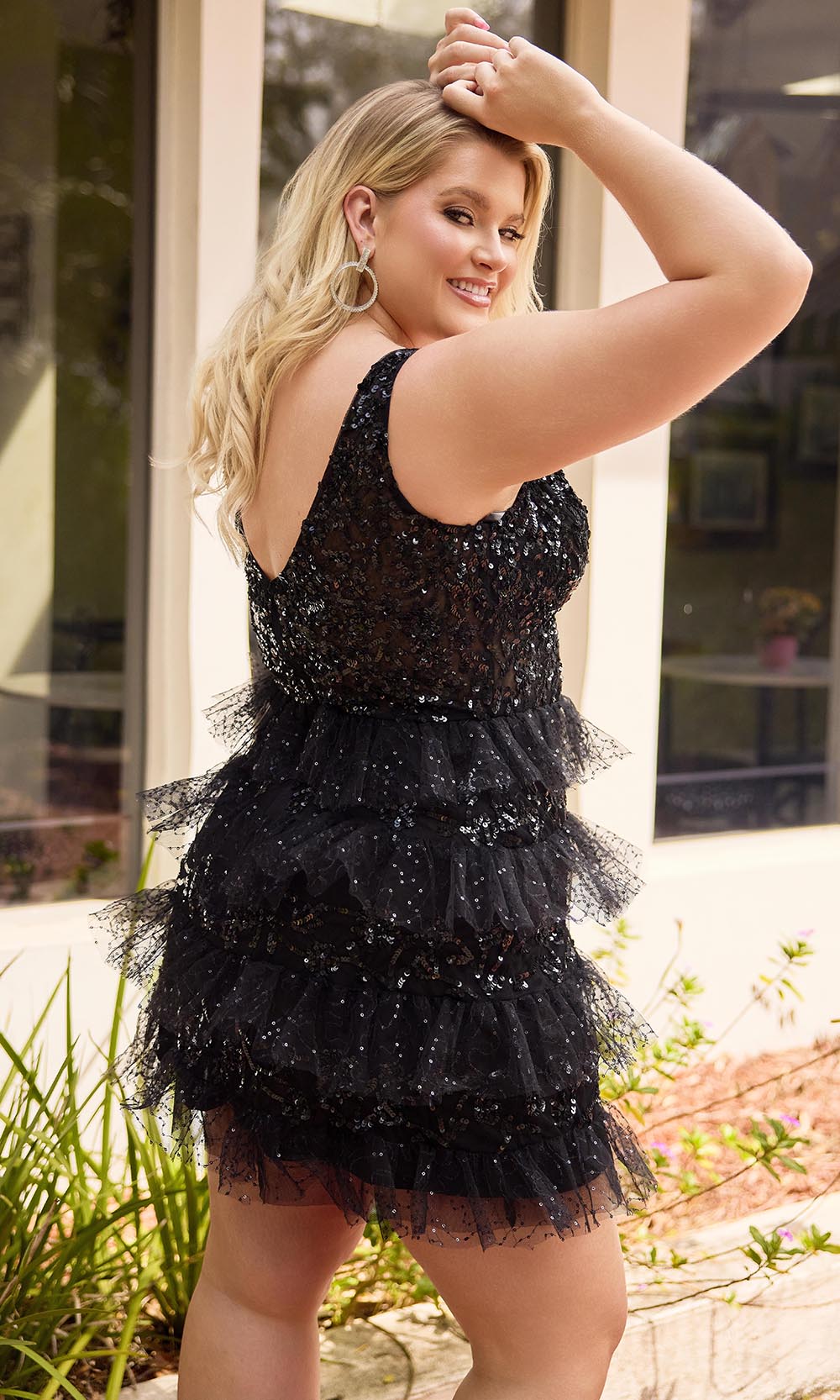 Primavera Couture 14092 - V-Neck Tiered Ruffle Party Dress Homecoming Dresses