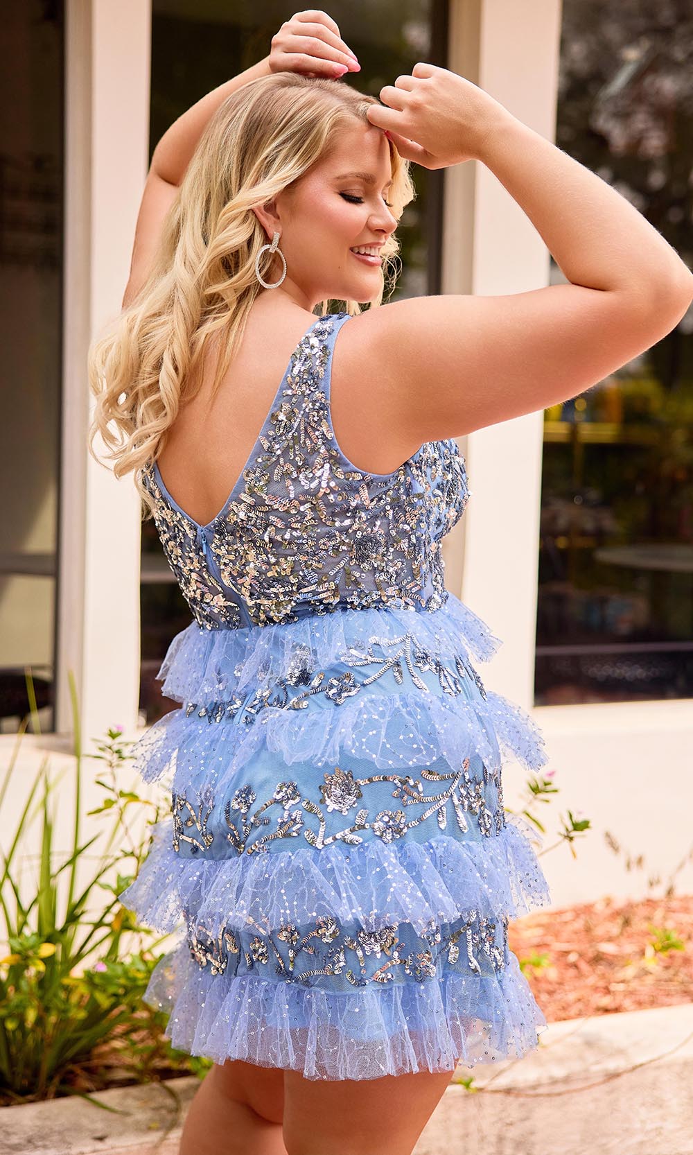 Primavera Couture 14092 - V-Neck Tiered Ruffle Party Dress Homecoming Dresses