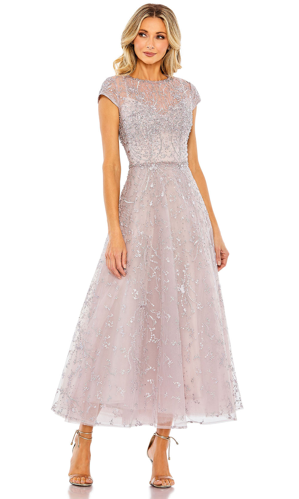 mac duggal beaded tulle dress Mac Duggal - Embellished High Neck Cap Sleeve A Line Dress