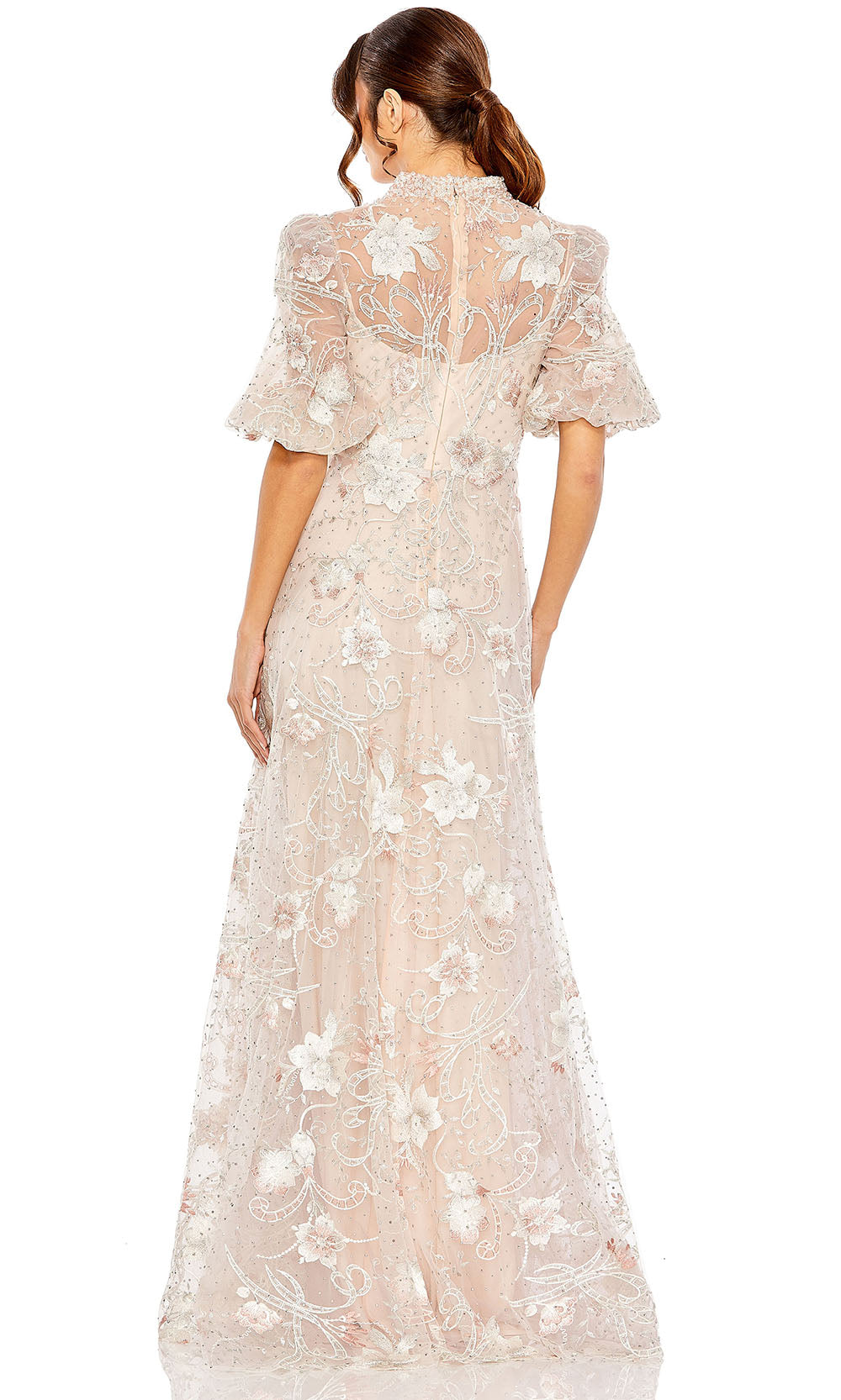 Mac Duggal 20452 - Sheer Puff Sleeve Embroidered Gown Evening Dresses