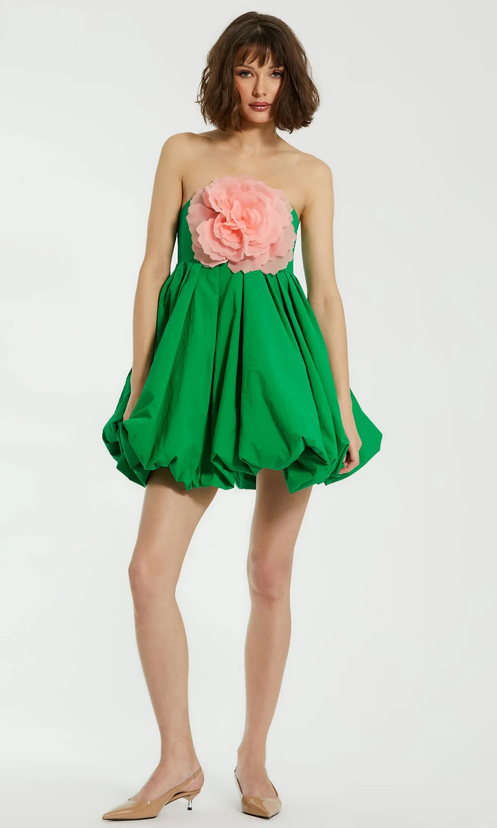 Mac Duggal - Green Strapless Faille Mini Dress With 3D Flower - Spring Green / US 4 Mac Duggal - Green Strapless Faille Mini Dress With 3D Flower - Spring Green / US 4
