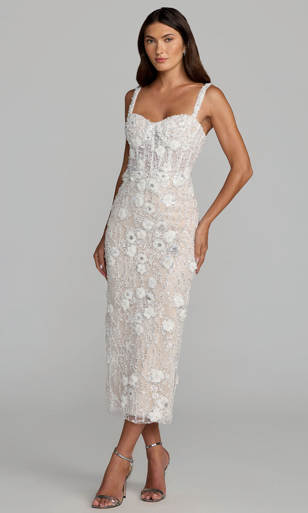 Mac Duggal Women's Embellished Lace Sleeveless Midi Dress - Ivory/Cream - Size 12