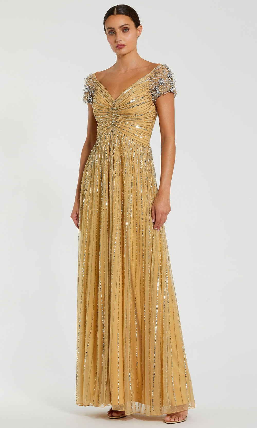 Mac Duggal 23042 - Embellished Ruched Deep V-Neck Gown Mother of the Bride Dresses