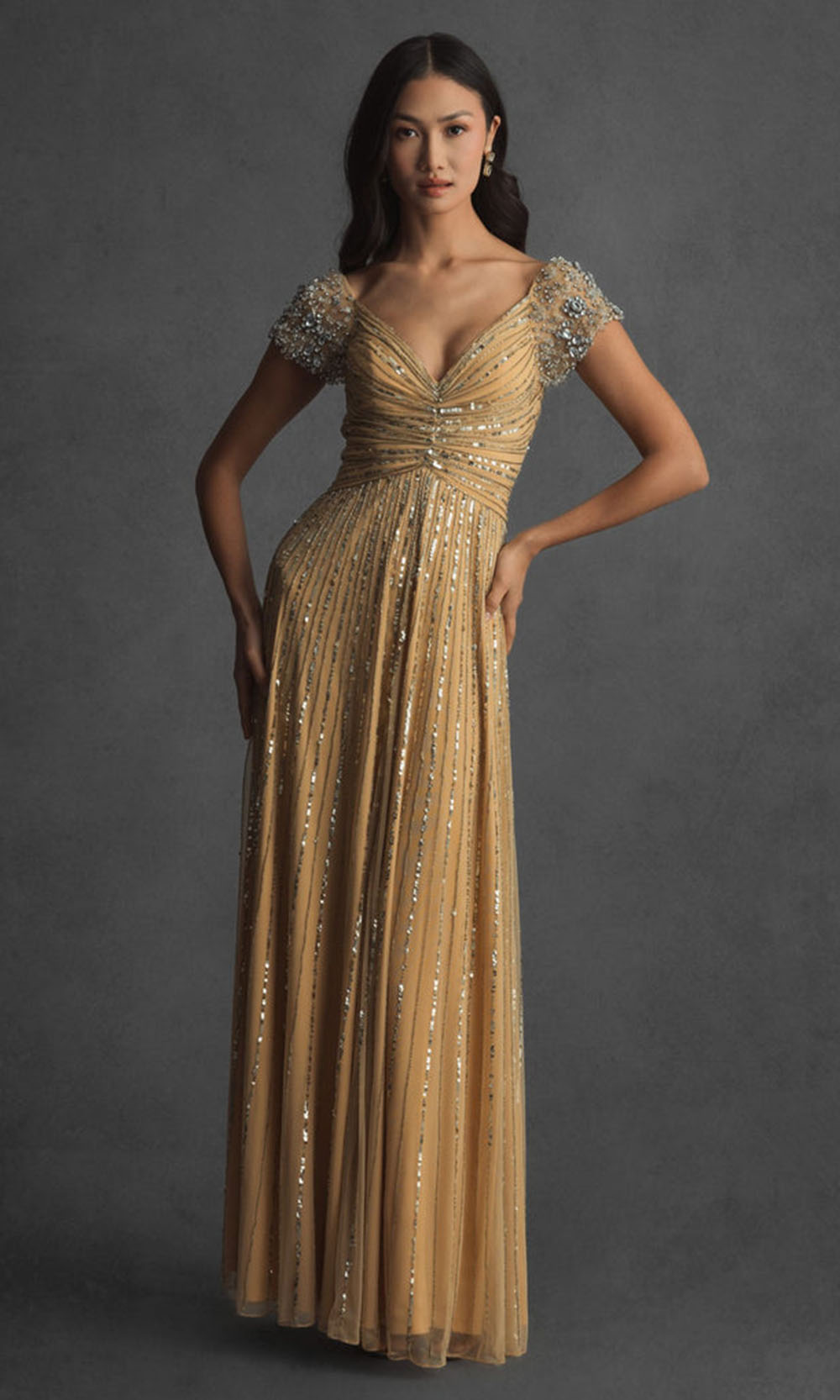 Mac Duggal 23042 - Embellished Ruched Deep V-Neck Gown Mother of the Bride Dresses