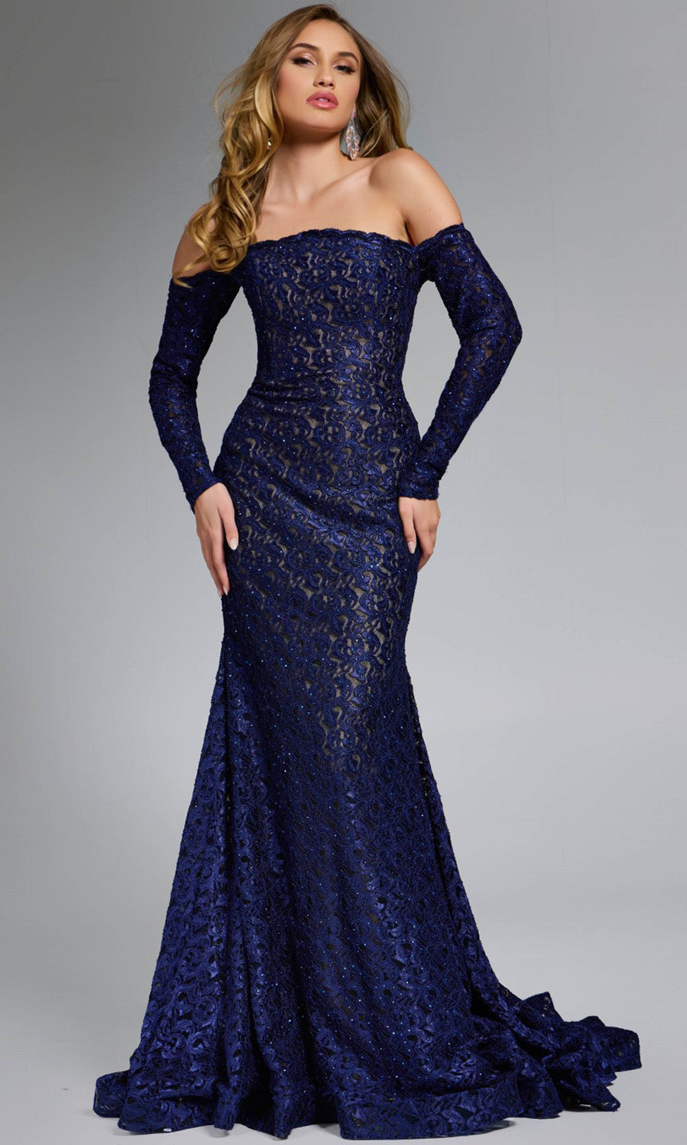 Jovani 23084 Navy Black Long Sleeve Evening Dress Navy Black / 18 Jovani 23084 Navy Black Long Sleeve Evening Dress Navy Black / 18