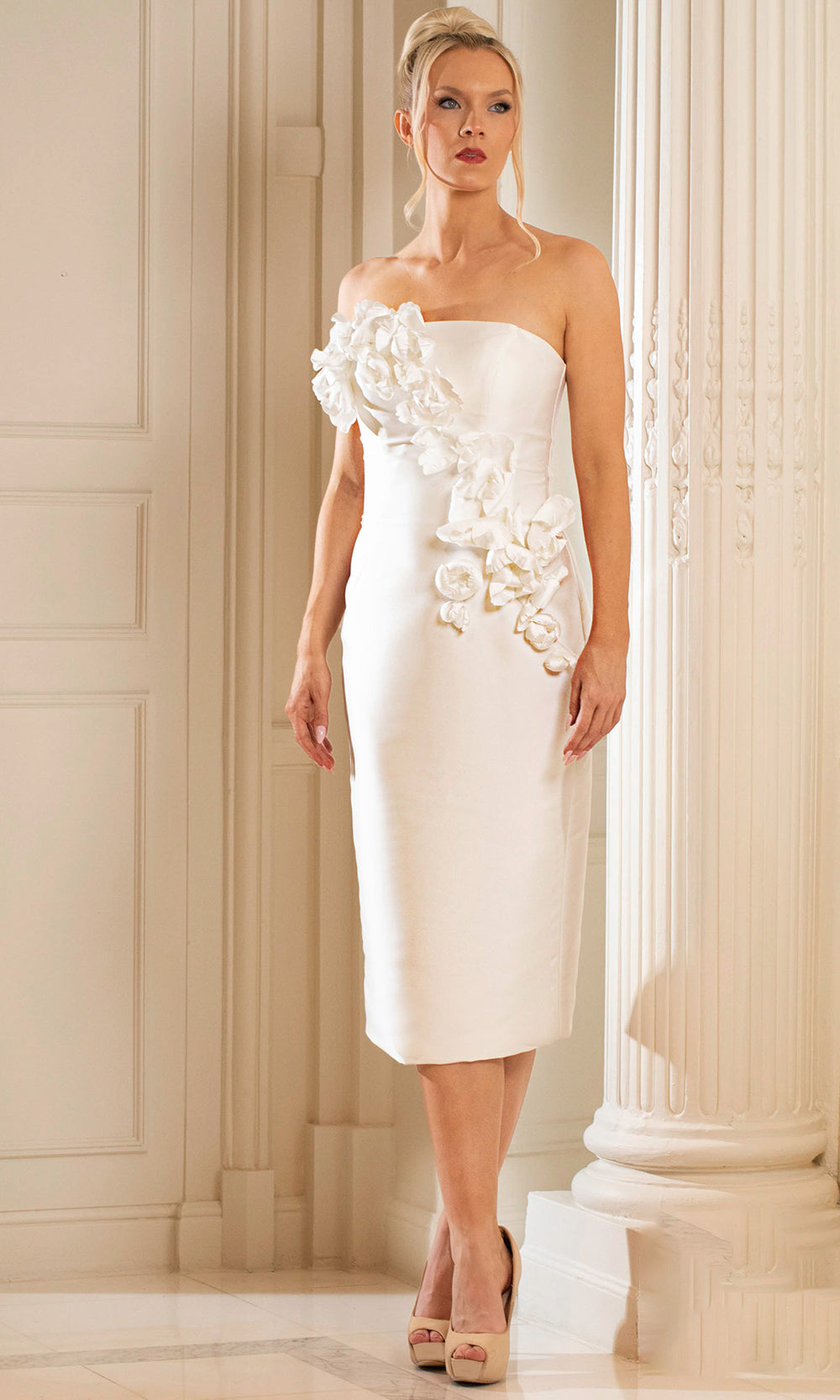 Terani Couture 252C5042 Tea Length Mikado Sheath Dress