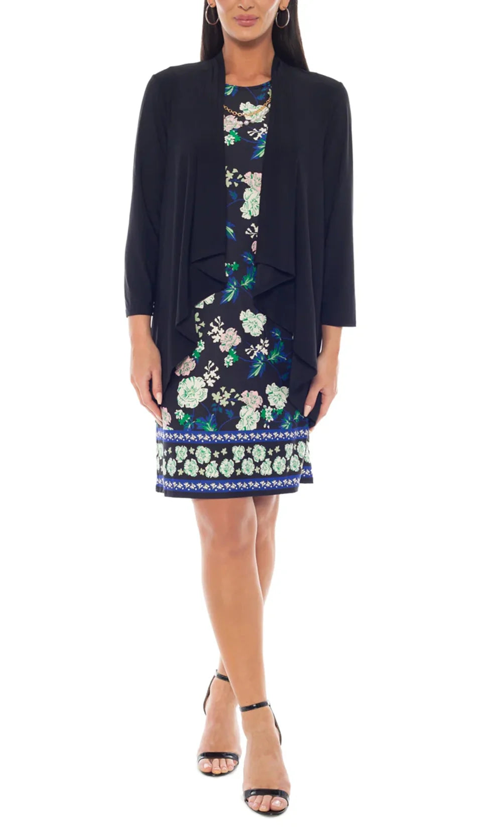 Marina 269171 - Knee-length (95% Polyester 5% Spandex) Sheath Dress - Two-Piece Set, Three-Quarter Sleeve Jacket, Sleeveless, All-Over Floral Print, Necklace ADASA Marina 269171 - Knee-length (95% Polyester 5% Spandex) Sheath Dress - Two-Piece Set, Three-Quarter Sleeve Jacket, Sleeveless, All-Over Floral Print, Necklace ADASA