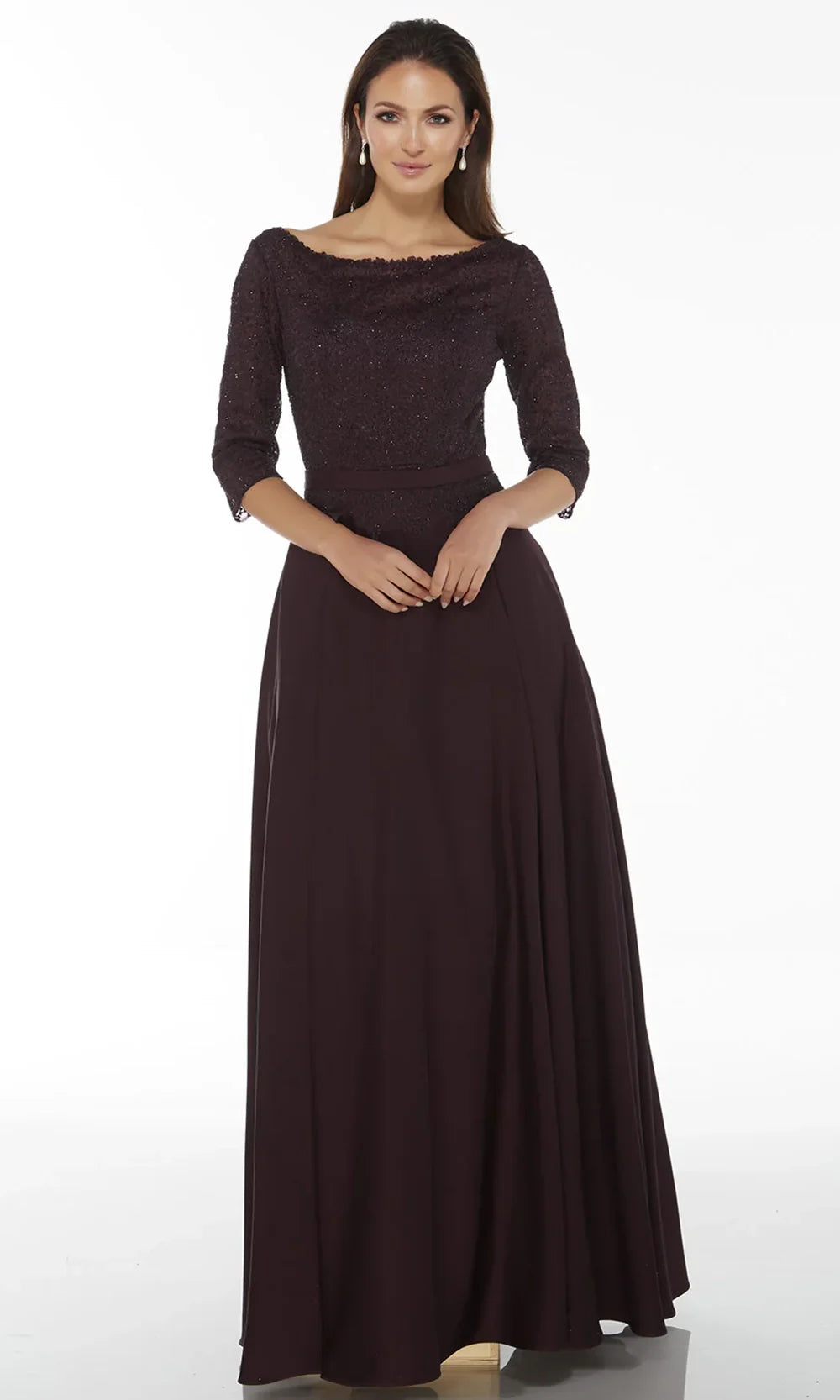 Alyce Paris 27099 - Long Stretch Crepe-Lace A-Line Dress