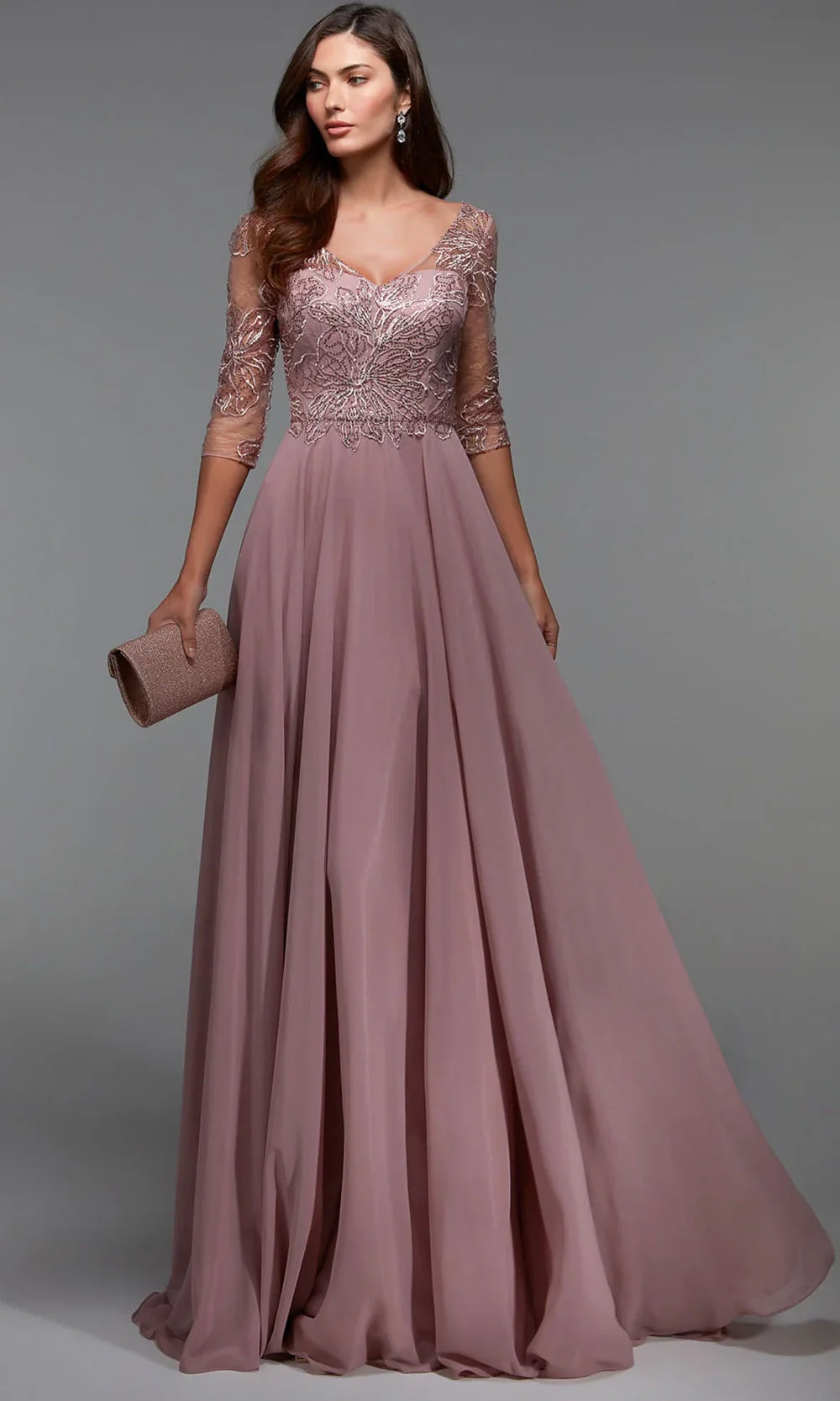 Alyce Paris 27475 - Quarter Sleeve Chiffon Formal Gown Mother of the Bride Dresses