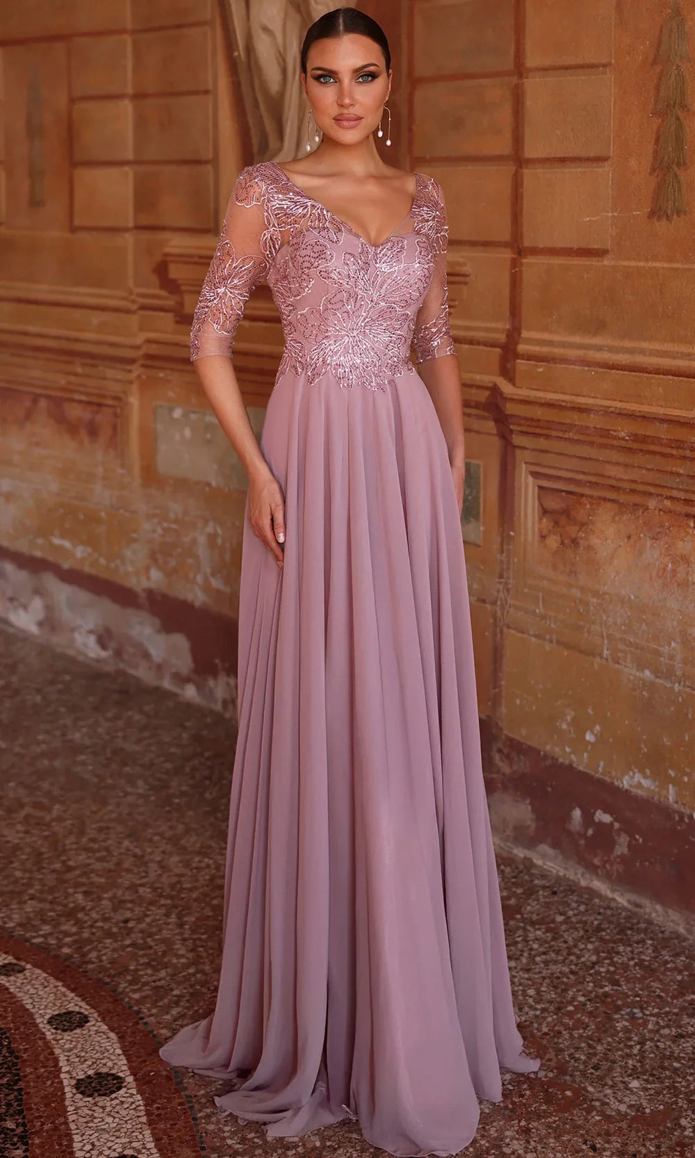 Alyce Paris 27475 - Quarter Sleeve Chiffon Formal Gown Mother of the Bride Dresses