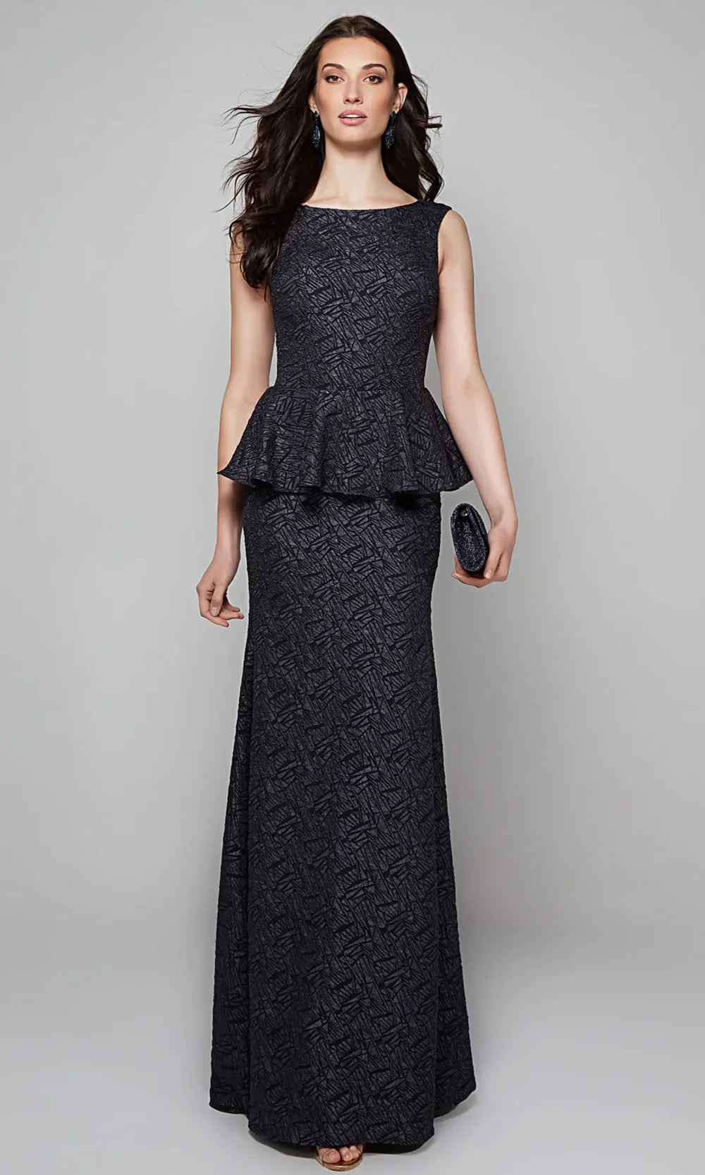 Alyce Paris 27579 - Long Jacquard Sheath Dress - Sleeveless, Peplum Waist, Fitted Bodice, Full Back, Fitted ADASA Alyce Paris 27579 - Long Jacquard Sheath Dress - Sleeveless, Peplum Waist, Fitted Bodice, Full Back, Fitted ADASA