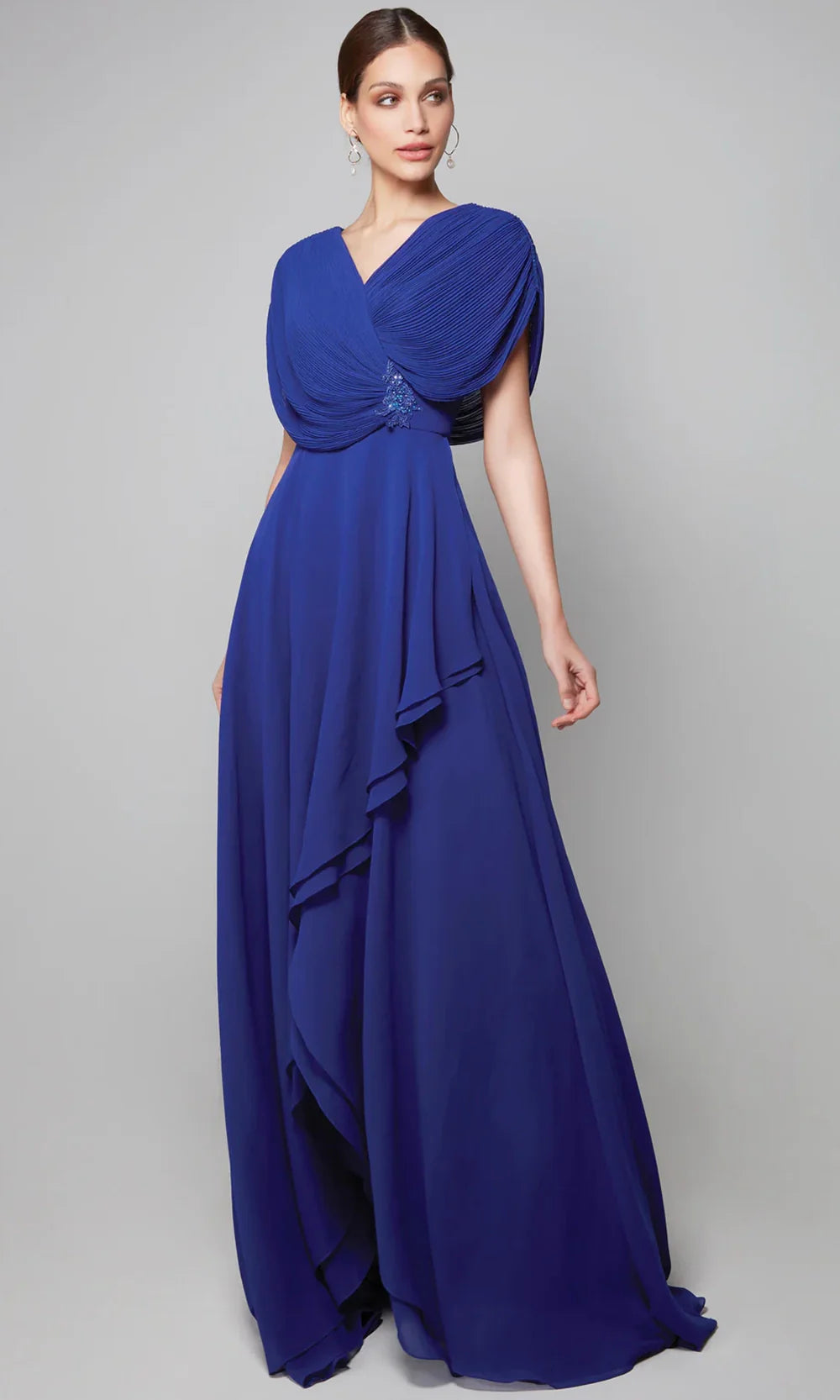 sachin and babi light blue dress Floor Length Short Sleeves Chiffon Mother of The Bride Dress, Burnt_Orange main image 0