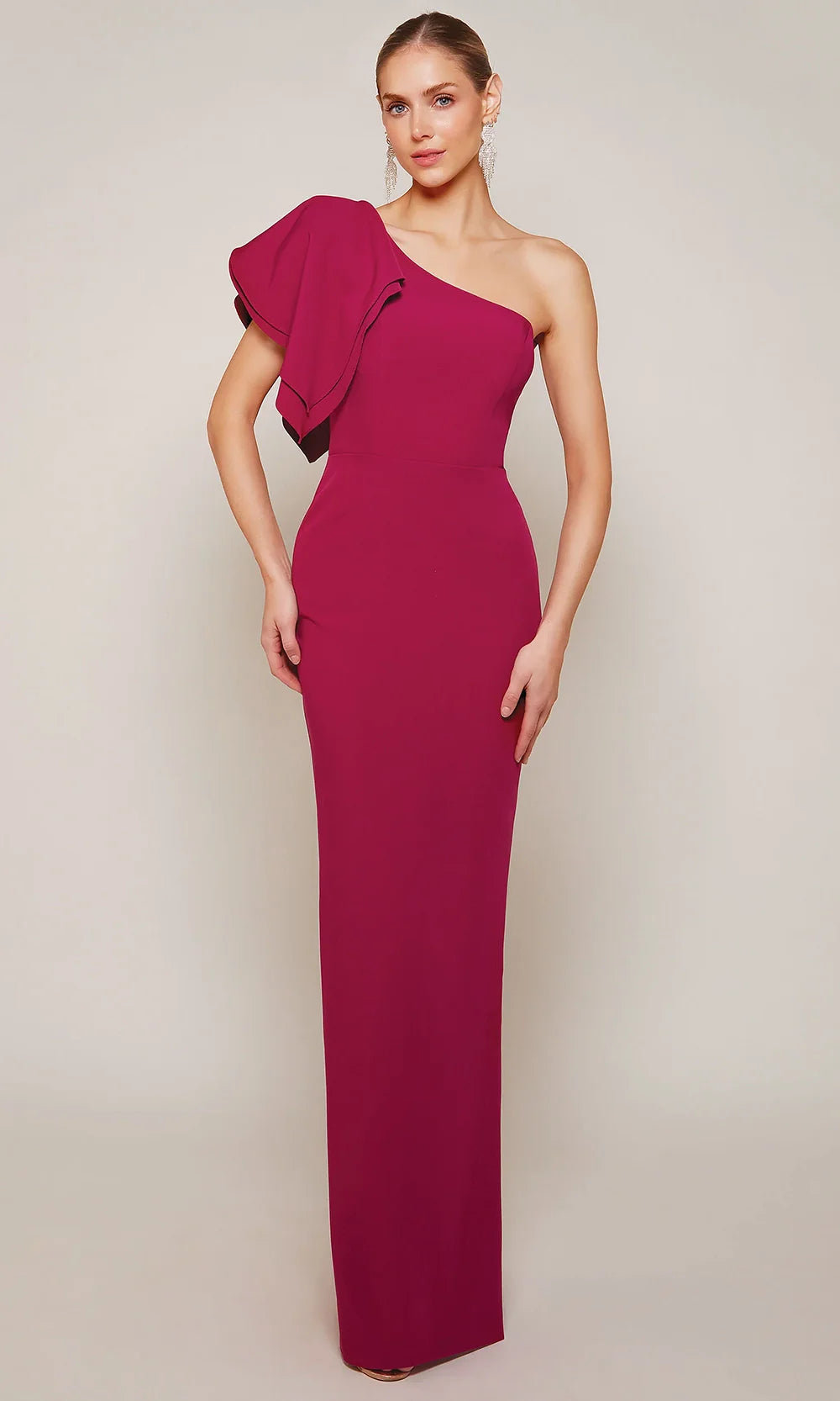 navy blue dress for baby girl Asymmetrical Satin and Sparkle Mesh High Slit Gown
