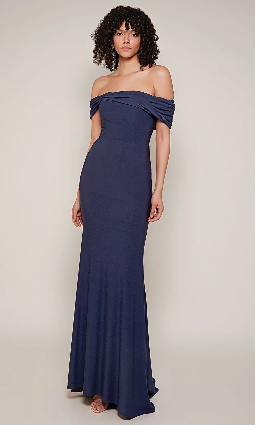 Alyce Paris 27680 - Long Italian Jersey Sheath Dress - Ruched Design, Cap Sleeves, Mid-Open Back, Sweep Train, Fitted 6 / Navy Alyce Paris 27680 - Long Italian Jersey Sheath Dress - Ruched Design, Cap Sleeves, Mid-Open Back, Sweep Train, Fitted 6 / Navy