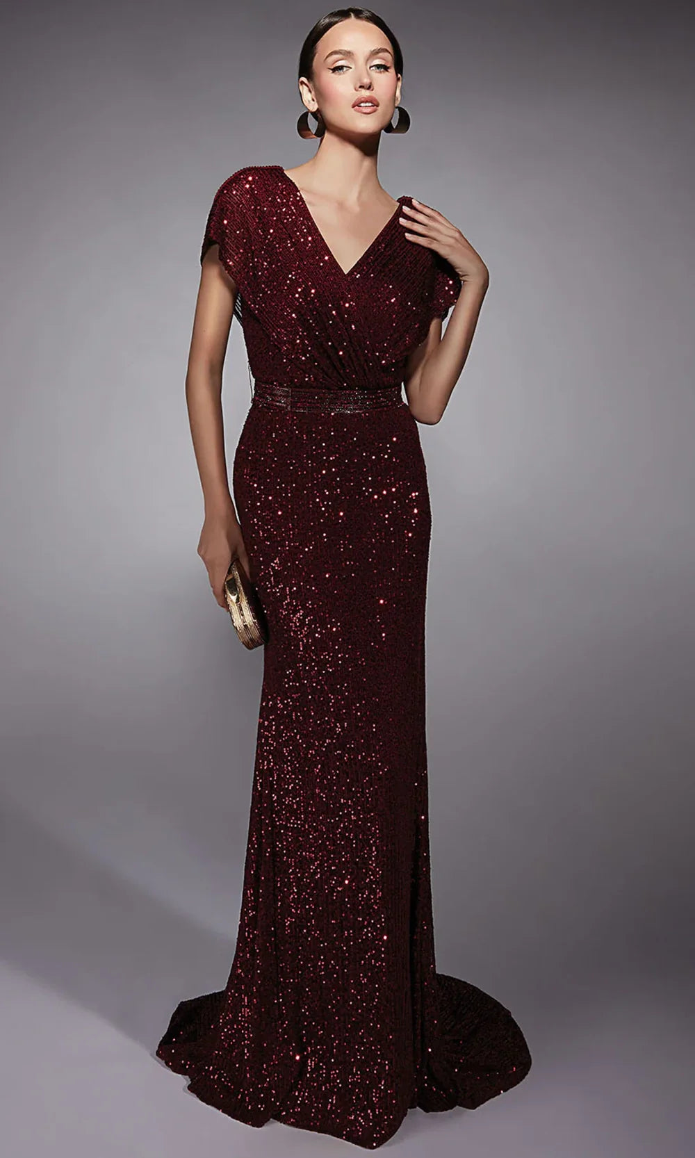 knee length dresses for ladies V Back Crossover Beaded Mesh Column Dress with Sheer Side Panels Missy / 6 / Silver