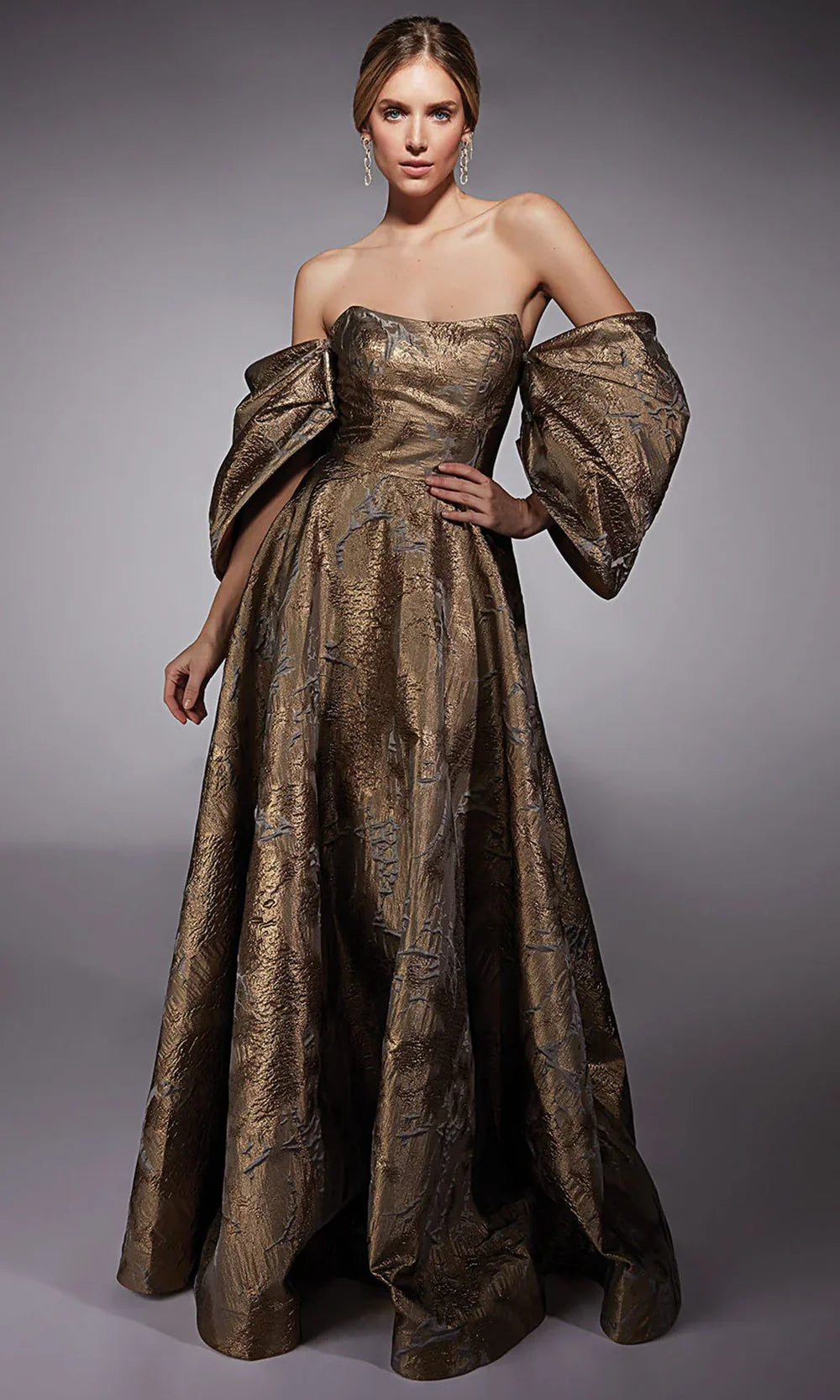 Alyce Paris 27760 - Long Metallic Jacquard/Pockets A-line Dress - Detachable Off-Shoulder Sleeves, Mid-Open Back, Hidden Back Zipper, Pockets 16 / Alyce Paris 27760 - Long Metallic Jacquard/Pockets A-line Dress - Detachable Off-Shoulder Sleeves, Mid-Open Back, Hidden Back Zipper, Pockets 16 /