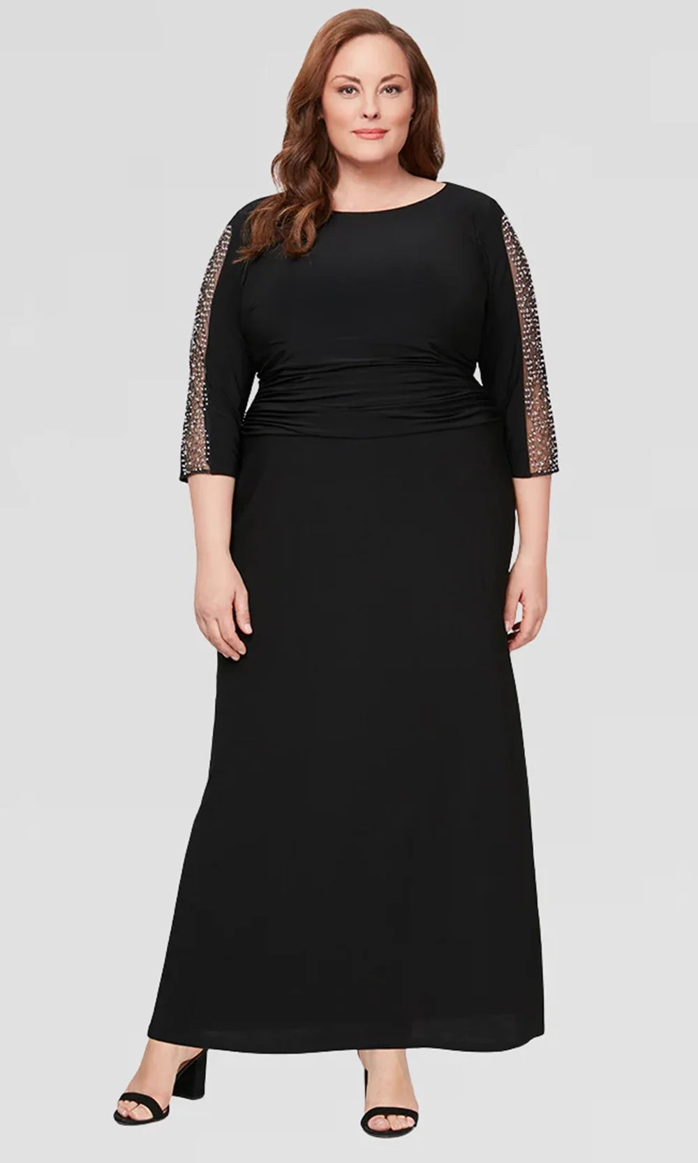 SL Fashions Plus Size Embellished-Sleeve Ruched Gown - Black - 22W SL Fashions Plus Size Embellished-Sleeve Ruched Gown - Black - 22W
