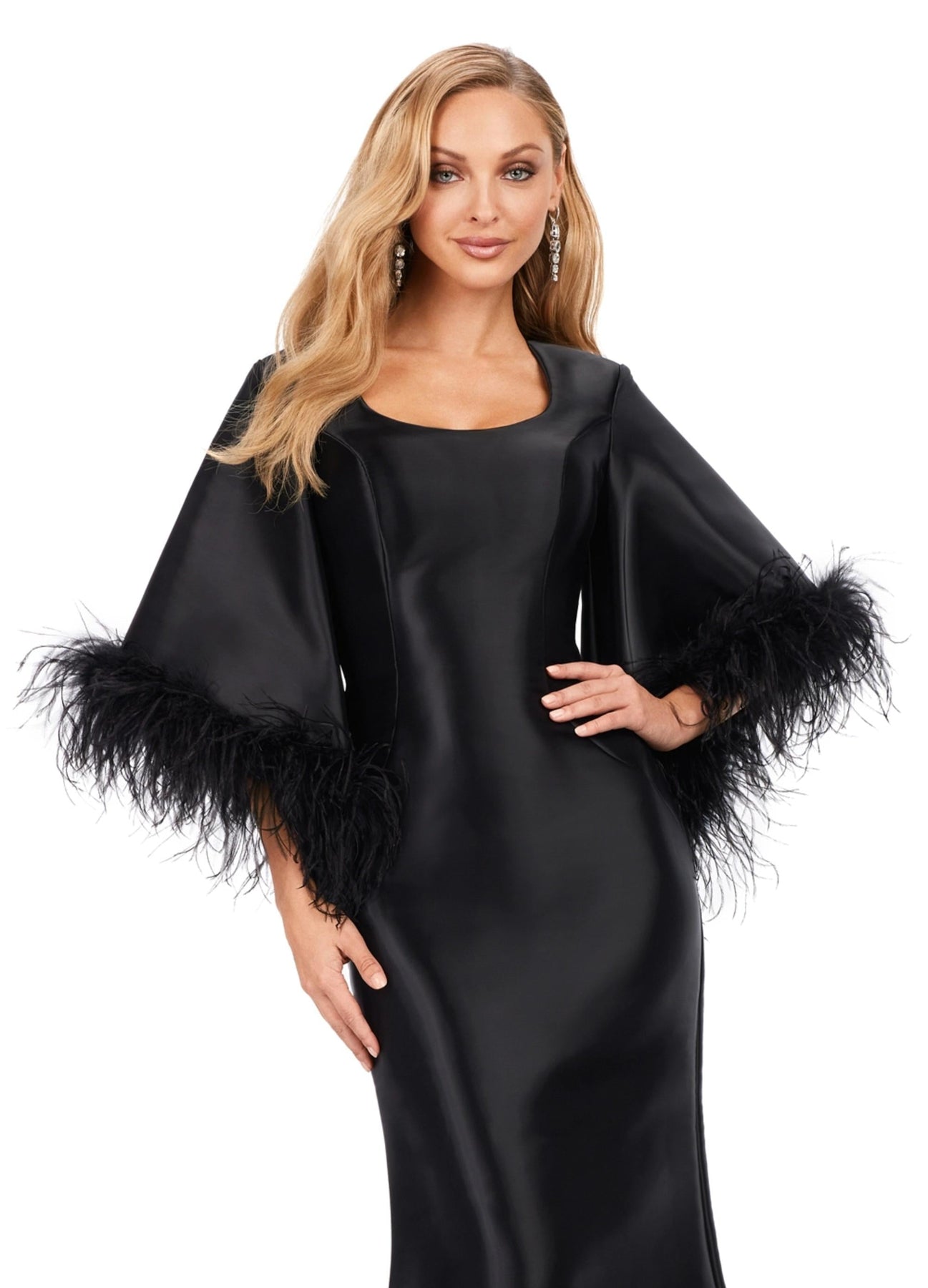 Ashley Lauren 11381 - Feather Trimmed Trumpet Gown In Black