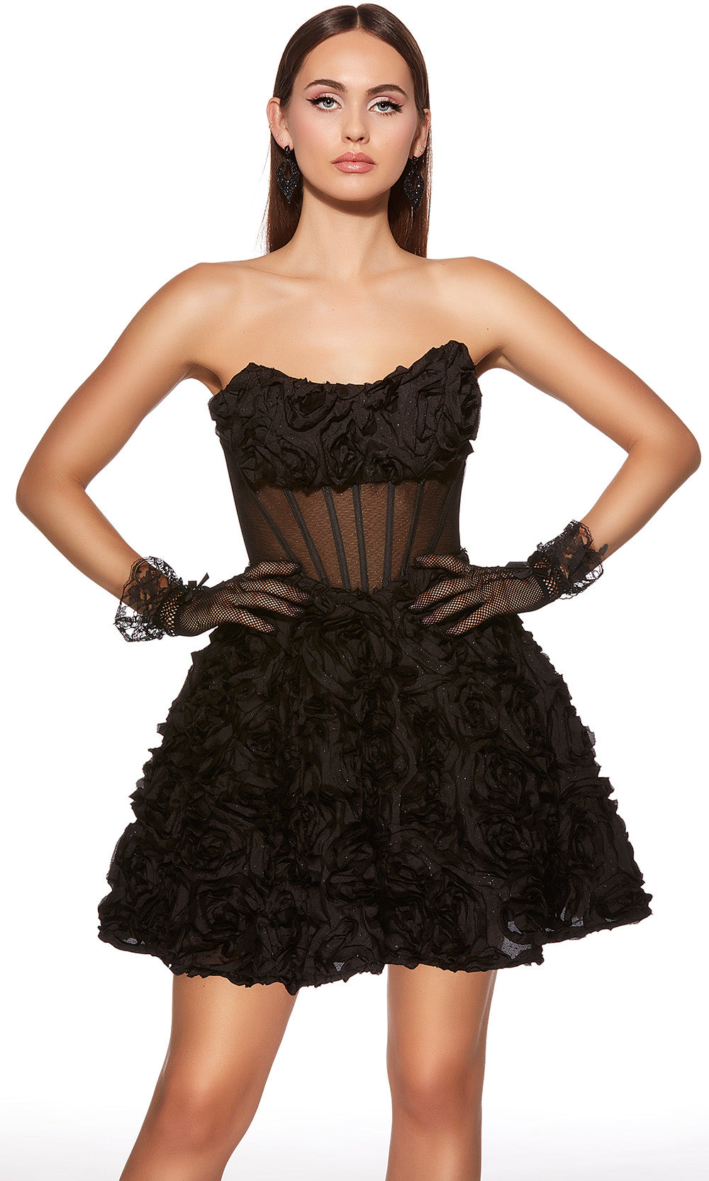 Alyce Paris 30079 - Short 3-D Rose Satin/Pockets A-line Dress