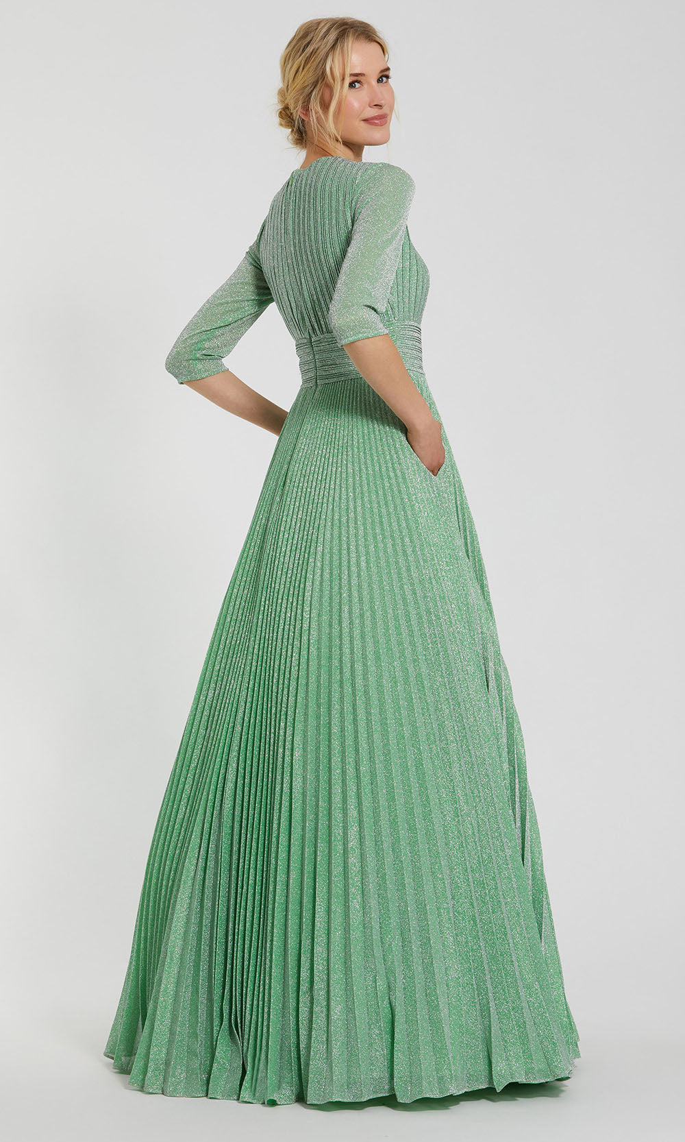 Mac Duggal 30775 - Three-Quarter Sleeve Pleated A-Line Gown Evening Dresses