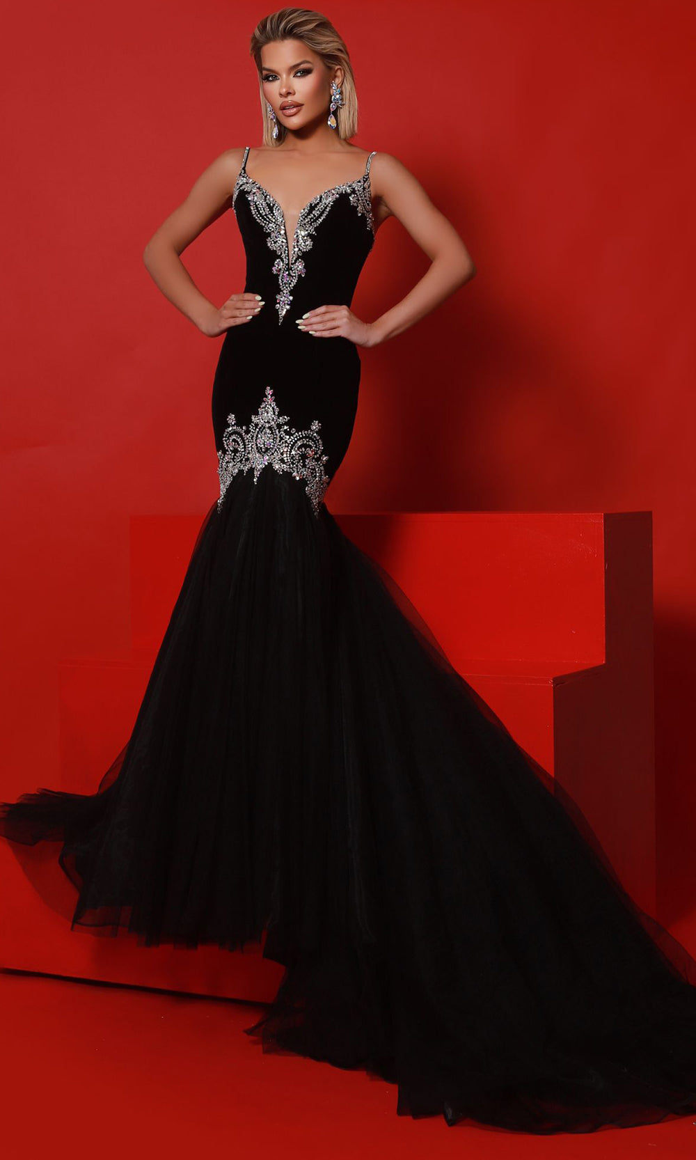 red and black mesh prom dress Johnathan Kayne 3148 Prom Dress - Black