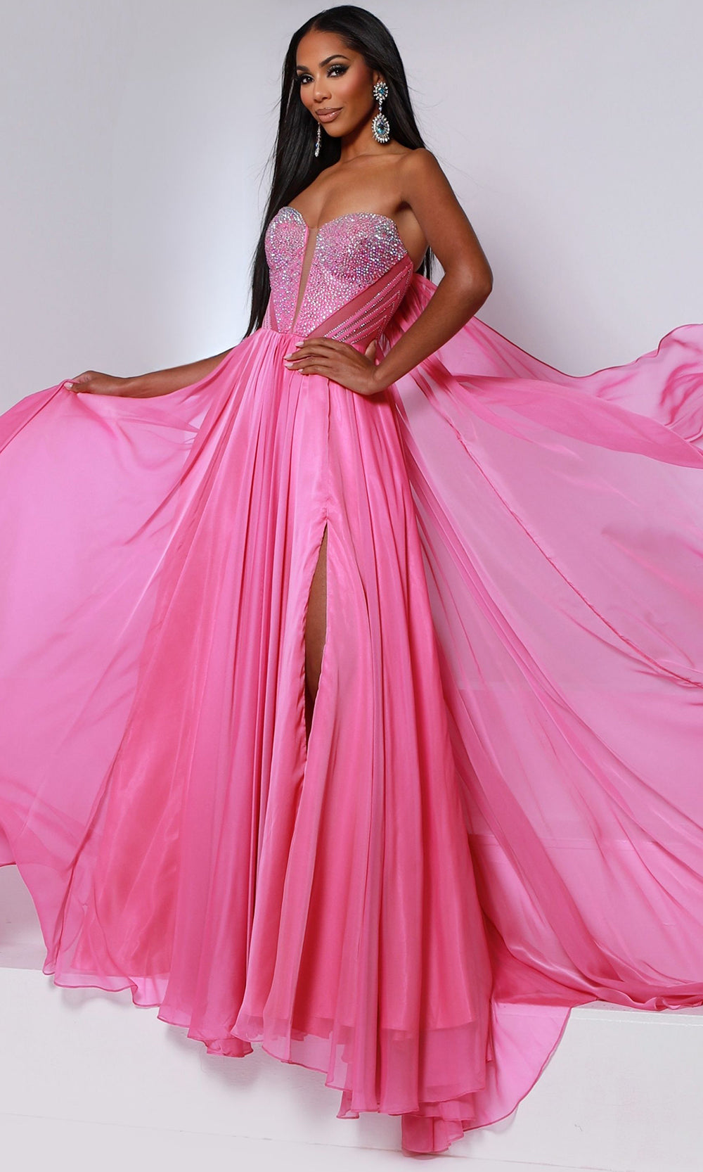 Johnathan Kayne 3221 - Long Iridescent Poly Chiffon, Mesh, Satin Lining A-Line Dress