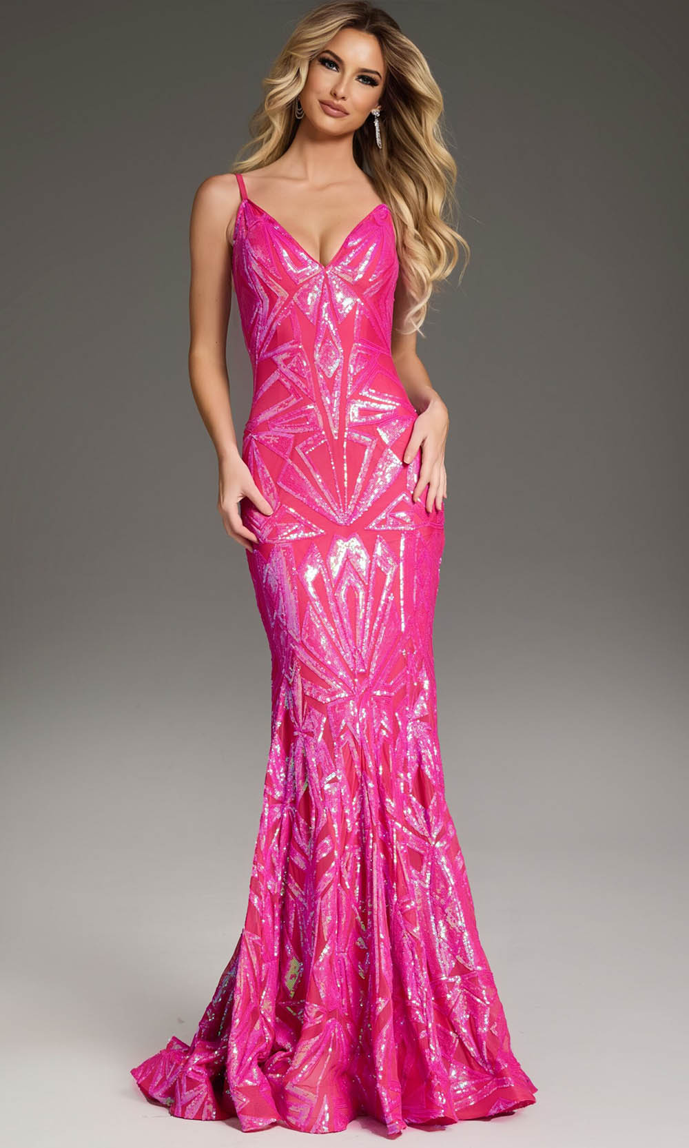 Jovani 36656 - V-Neck Geometric Sequin Prom Gown