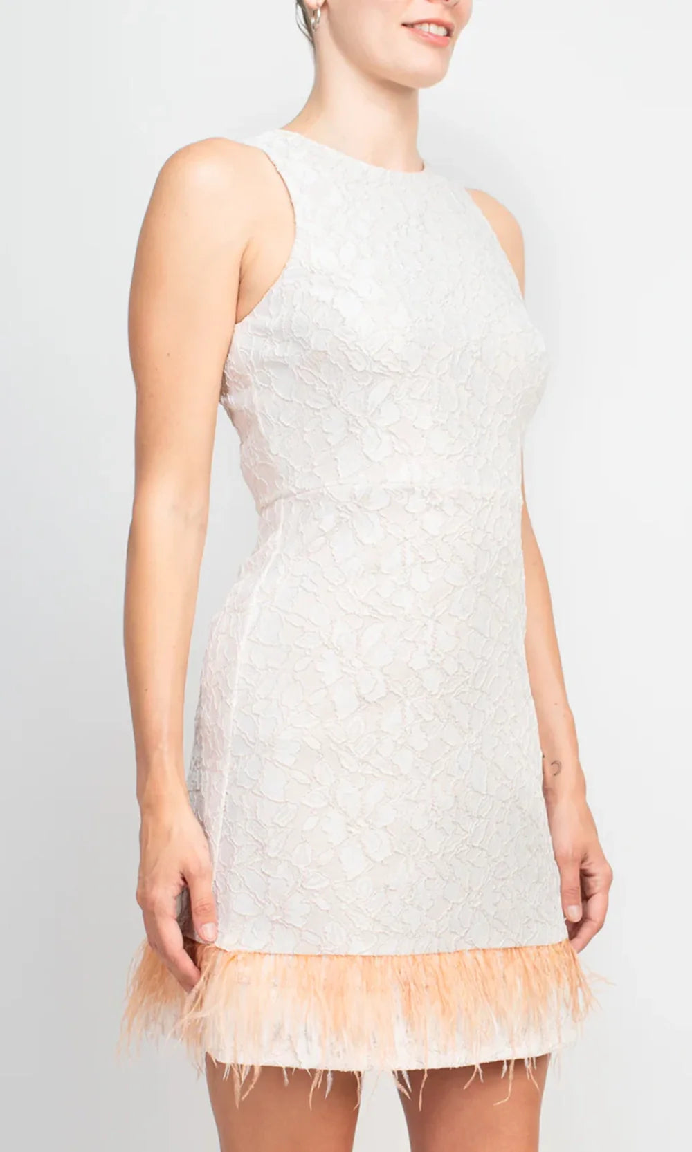 Taylor 3714M - Jewel Neck Ecru Lace Short Dress Cocktail Dresses