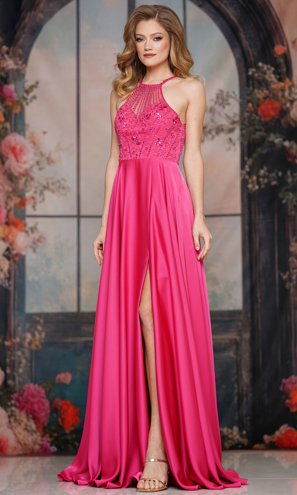 Colors Dress 3822 - Long A-line Dress - Beaded Top, Illusion Bodice, High Slit, Pocket, Cutout Back, Sweep Train, Sleeveless ADASA Colors Dress 3822 - Long A-line Dress - Beaded Top, Illusion Bodice, High Slit, Pocket, Cutout Back, Sweep Train, Sleeveless ADASA