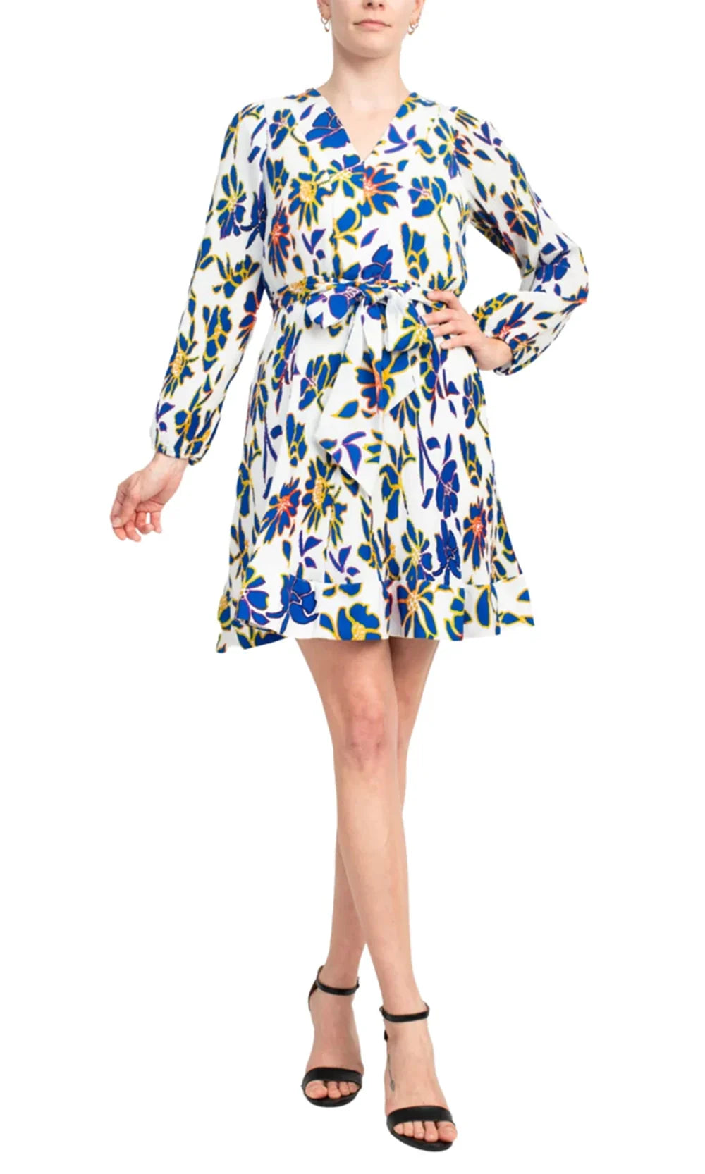 Taylor 3861M - V-Neck Printed Dress with Tie Waist Homecoming Dresses
