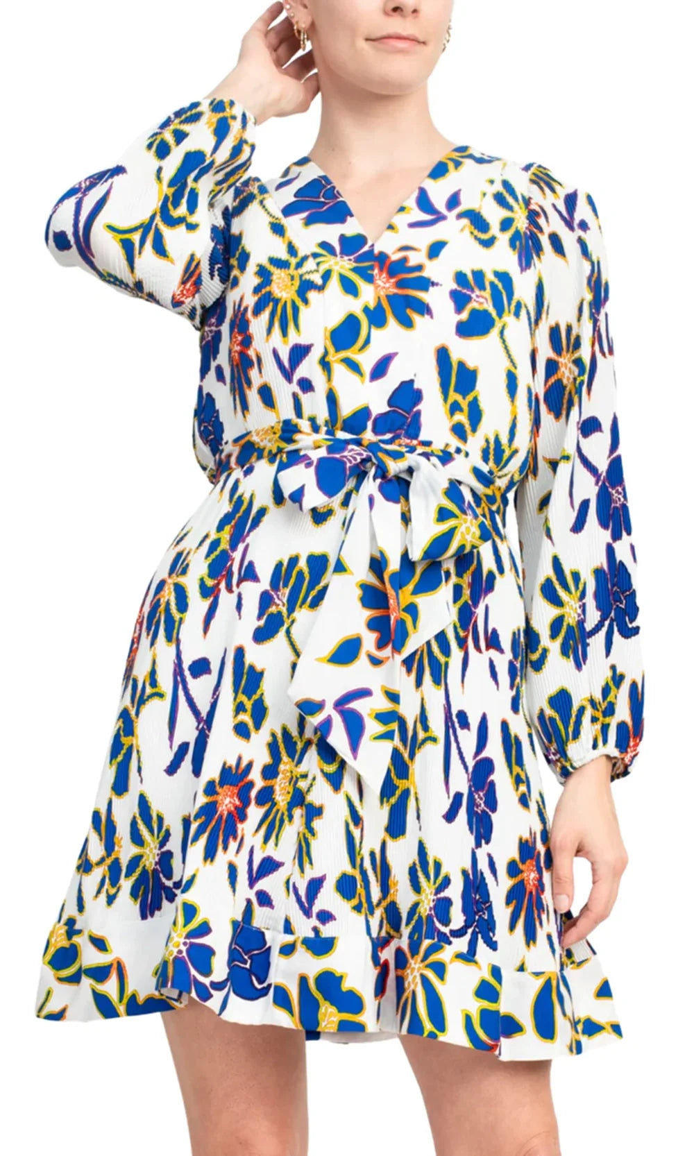 Taylor 3861M - V-Neck Printed Dress with Tie Waist Homecoming Dresses