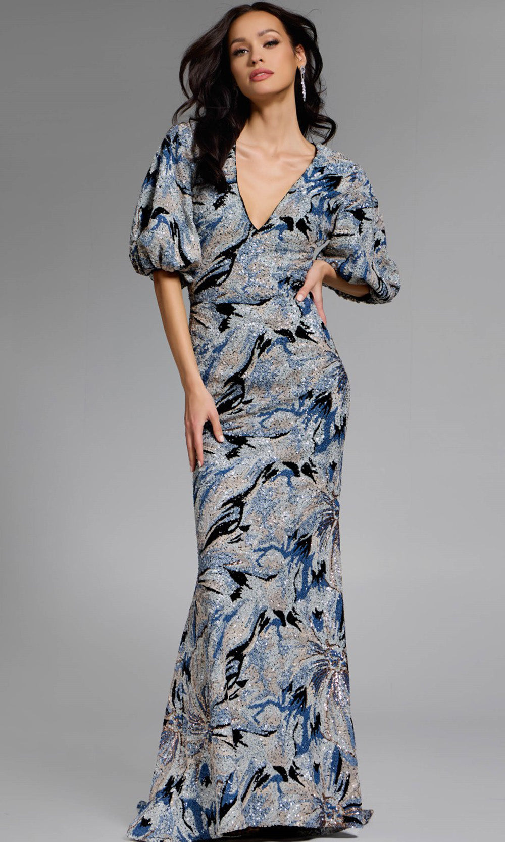 Jovani 39692 - Deep V-Neck Shimmer Long Gown Mother of the Bride Dresses
