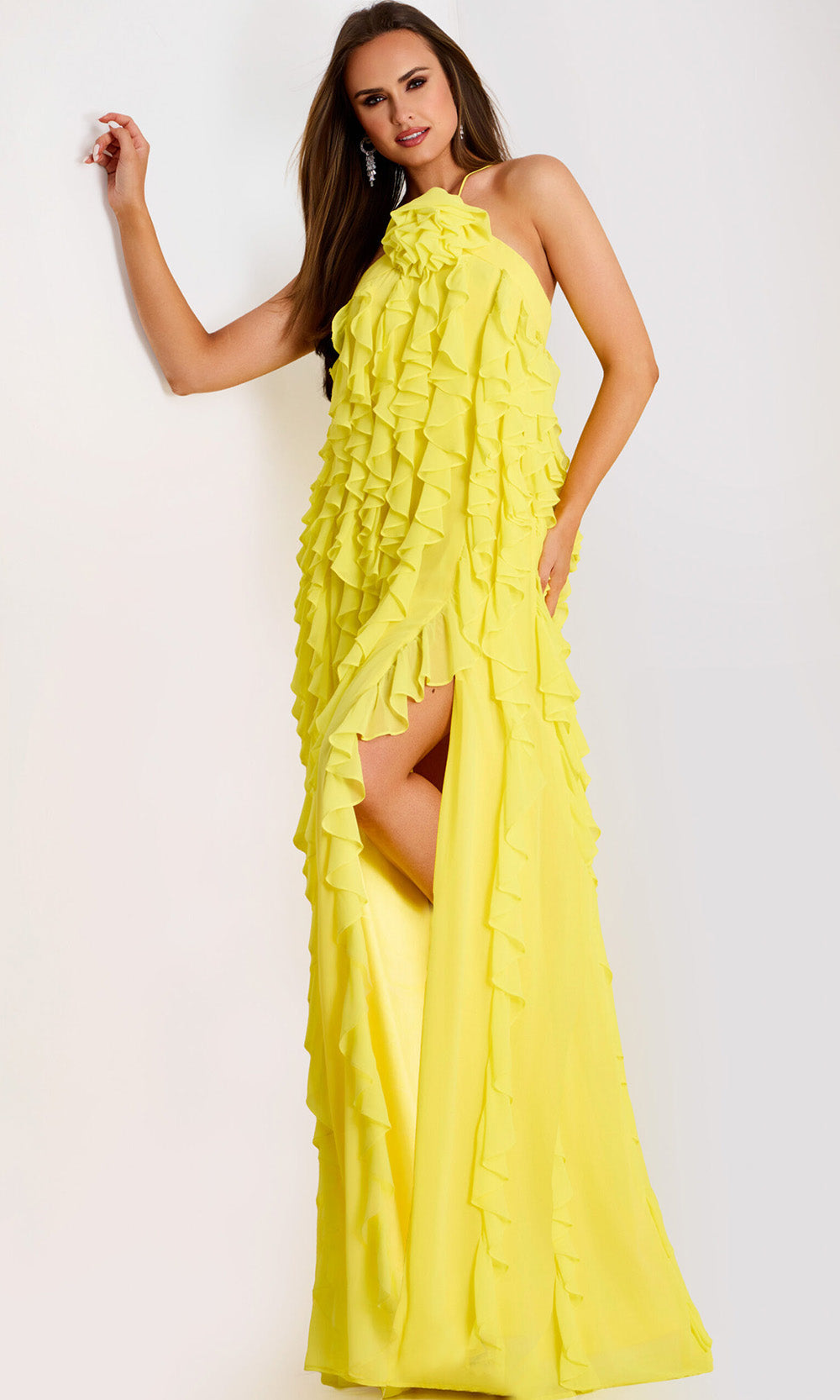 Jovani 39823 - Cascading Ruffle A-line Evening Gown Formal Gowns