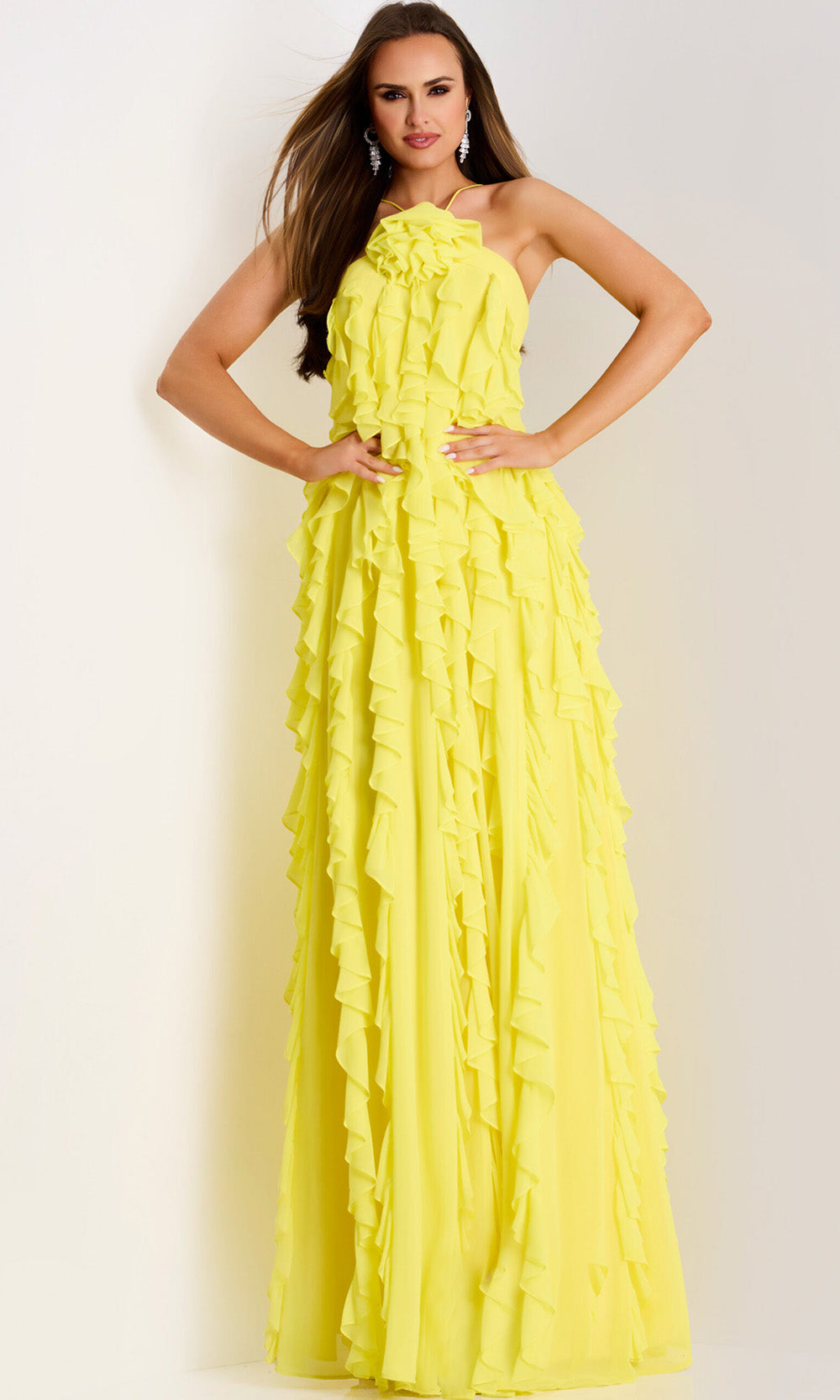 Jovani 39823 - Cascading Ruffle A-line Evening Gown Formal Gowns