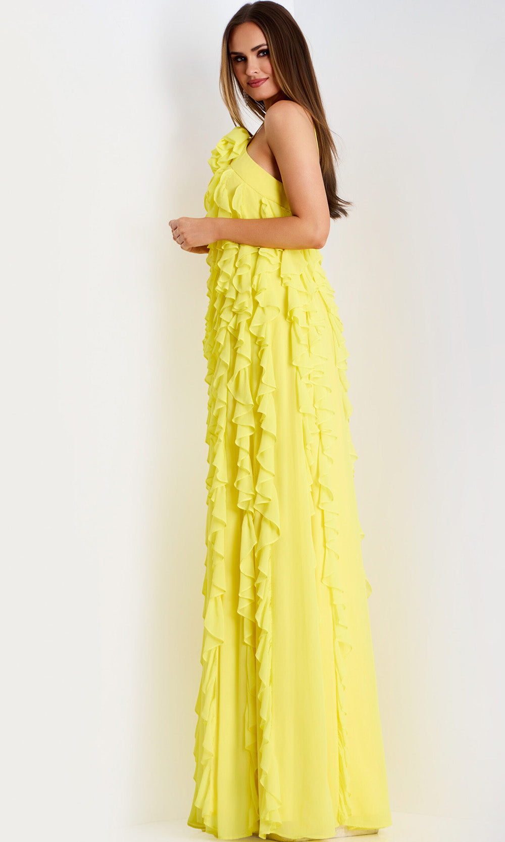 Jovani 39823 - Cascading Ruffle A-line Evening Gown Formal Gowns