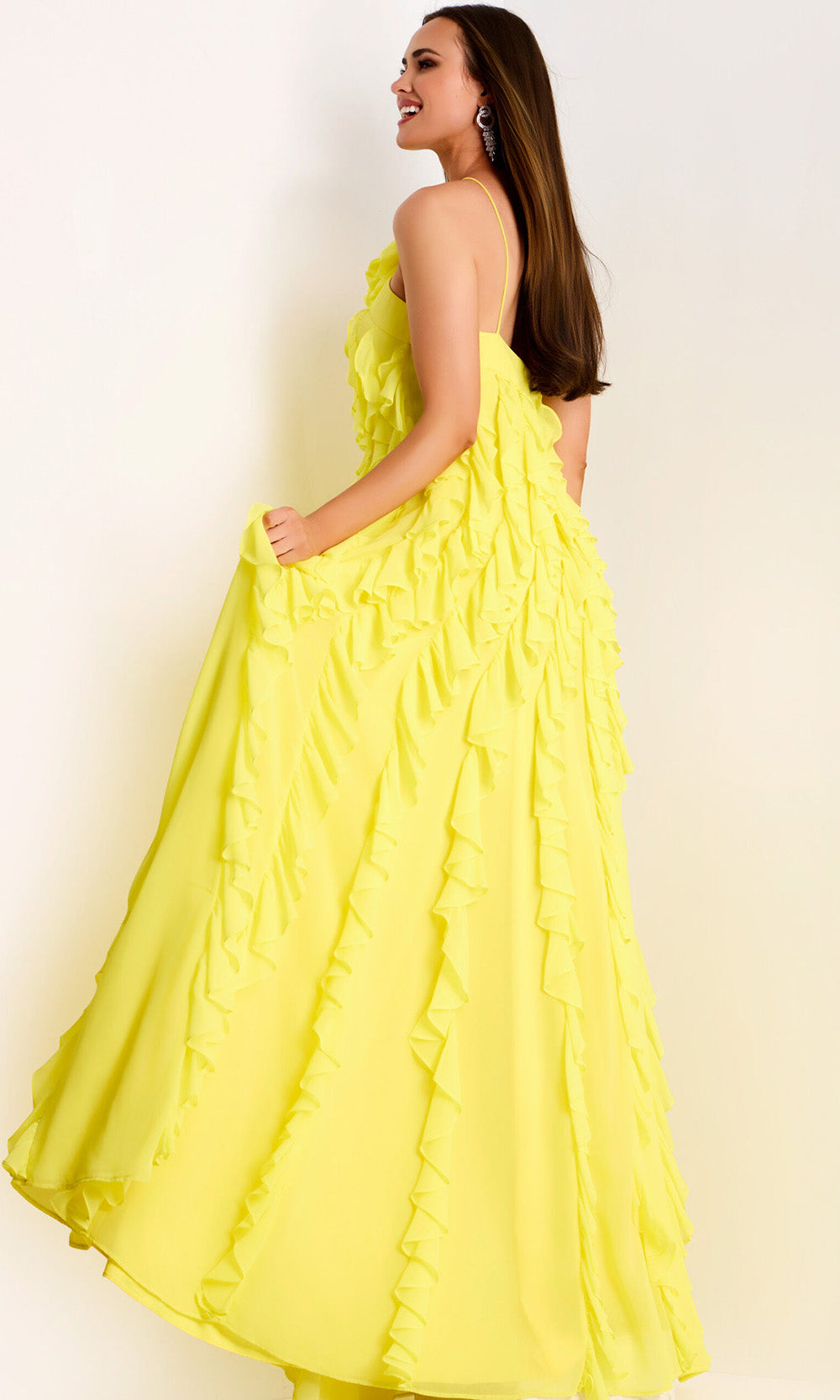 Jovani 39823 - Cascading Ruffle A-line Evening Gown Formal Gowns