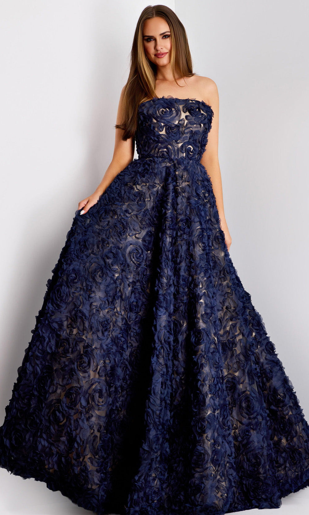 Jovani 41188 - Long Embroidered Tulle A-Line Dress