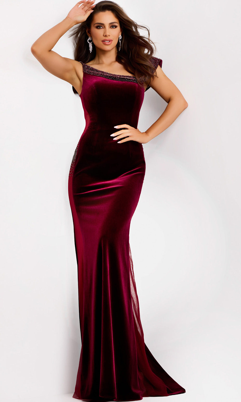 Jovani 42975 - Velvet Sheath Gown with Sheer Side Panel Prom Dresses