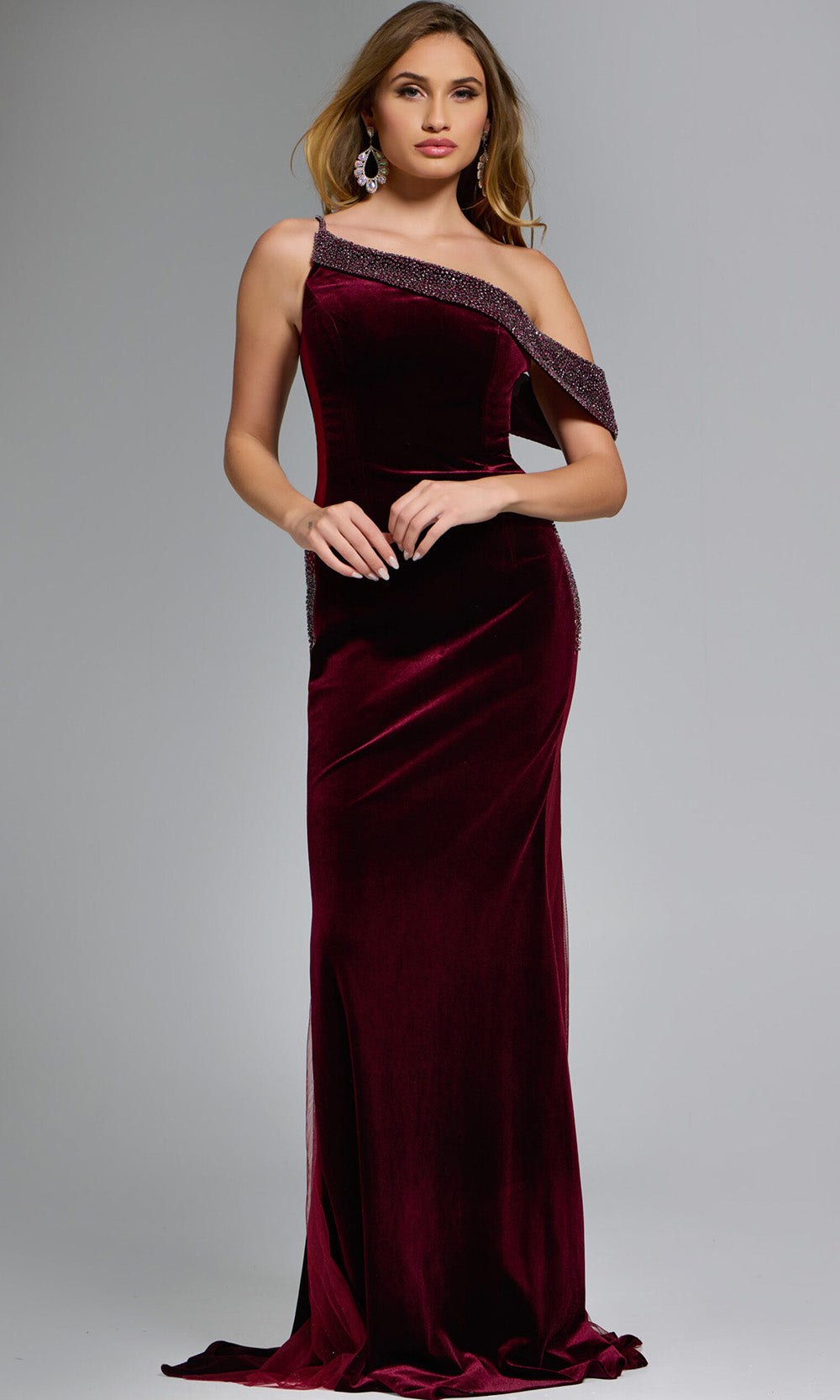 Jovani 42975 - Velvet Sheath Gown with Sheer Side Panel Prom Dresses